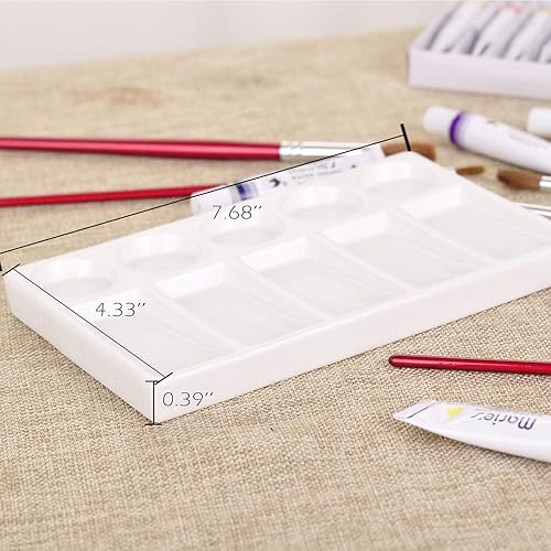 Miniatura 2 de VanEnjoy 10 Wells - Paleta de pintura rectangular blanca para artista, paleta de acuarela de porcelana, bandeja de mezcla de cerámica para pintura