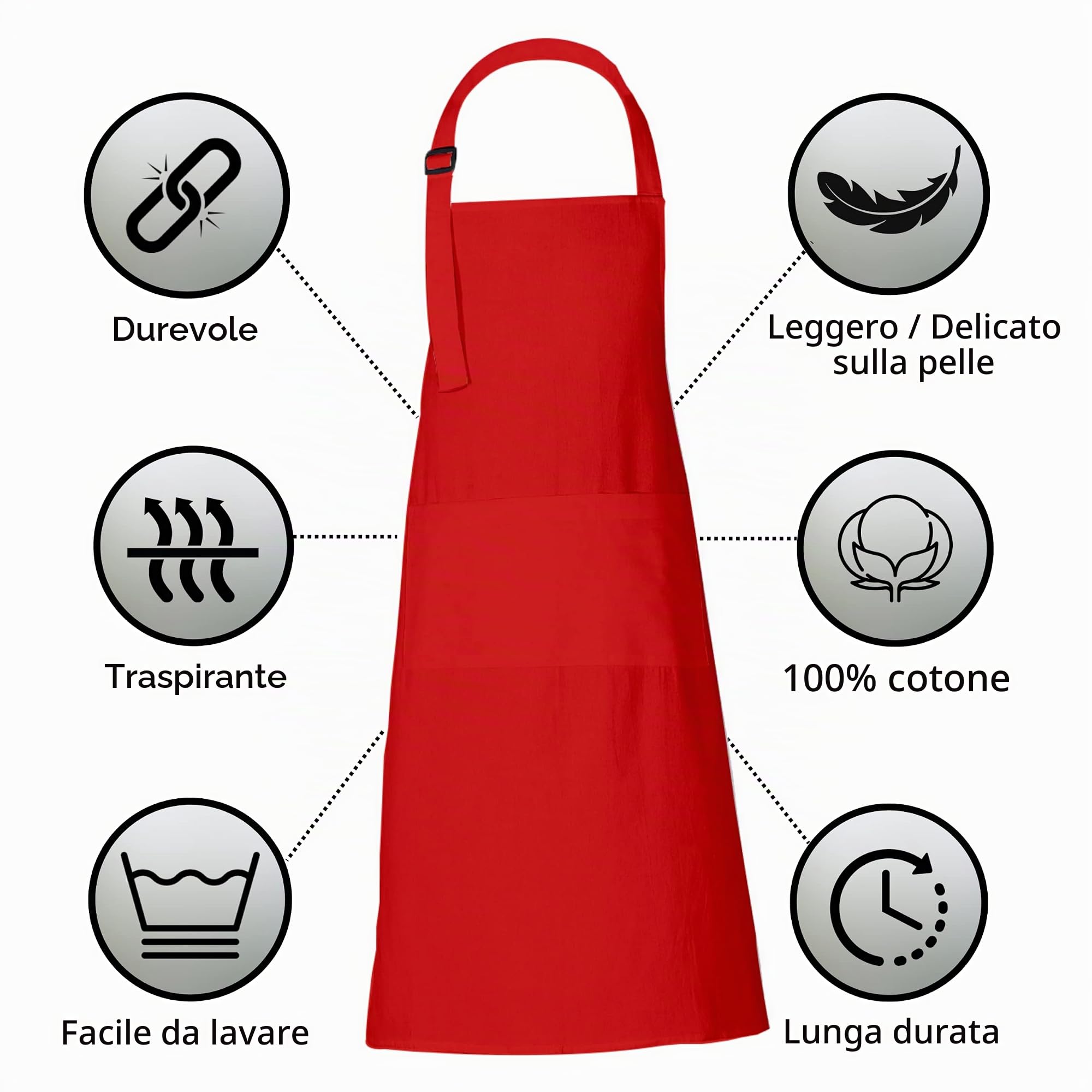 RAJRANG Grembiule in cotone con 3 tasche, solido grembiule da chef per uomini e donne, 35x27 pollici