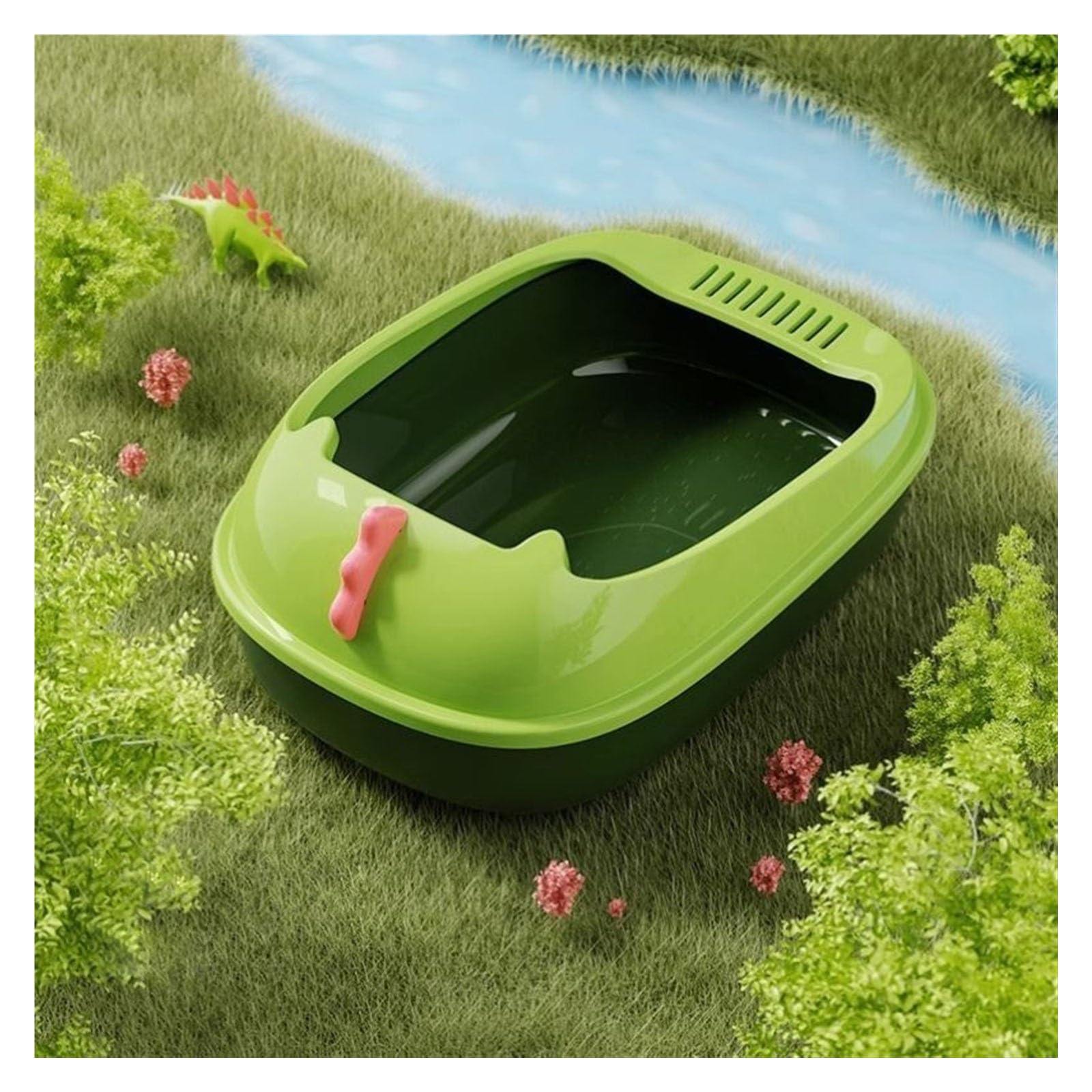 Exclusivo para Gatos y Perros Caja de Arena for Gatos Bandeja for Mascotas for Orinal Abierta for con Pala Orinal Duradero antisalpicaduras Suministros for para Interiores(Green)