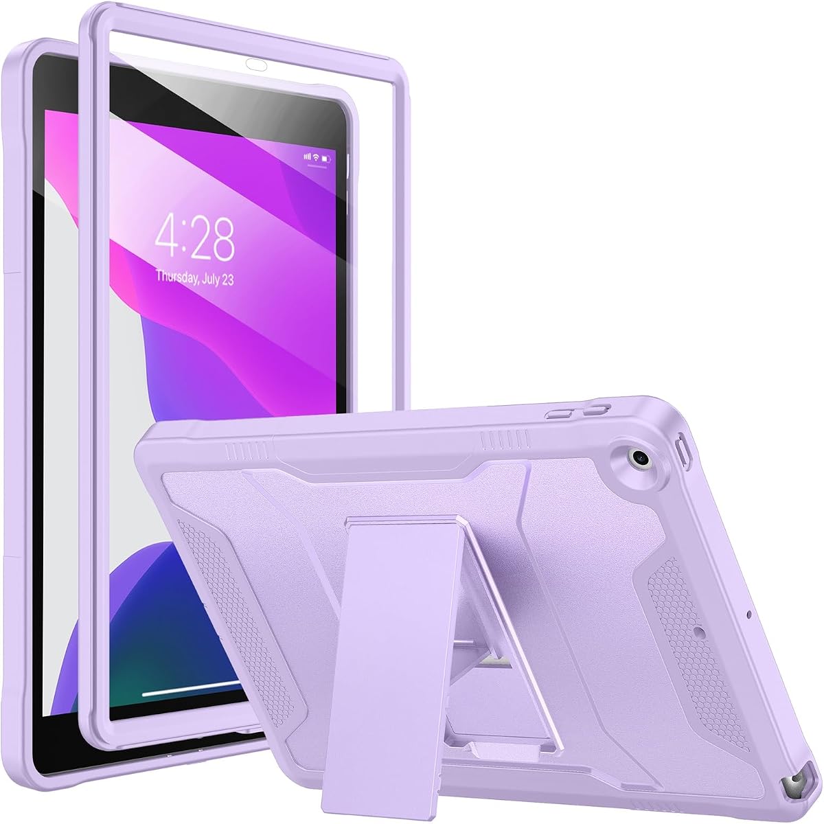 Soke Case for iPad 9th/8th/7th Generation 10.2-Inch (2021/2020/2019 Release), with Built-in Screen Protector and Kickstand, Rugged Full Body Protective Cover for Apple iPad 10.2 Inch - Violet