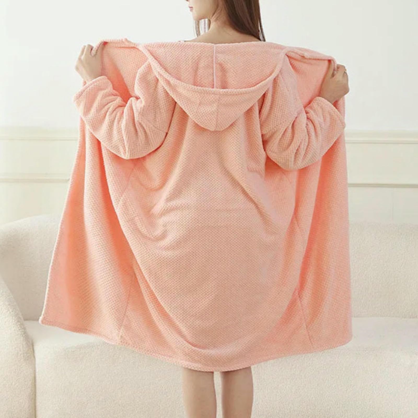 Albornoz Mujer Toalla/Bata De Baño Femenina, Prenda De Estar por Casa Larga Y Suave con Capucha para Otoño E Invierno