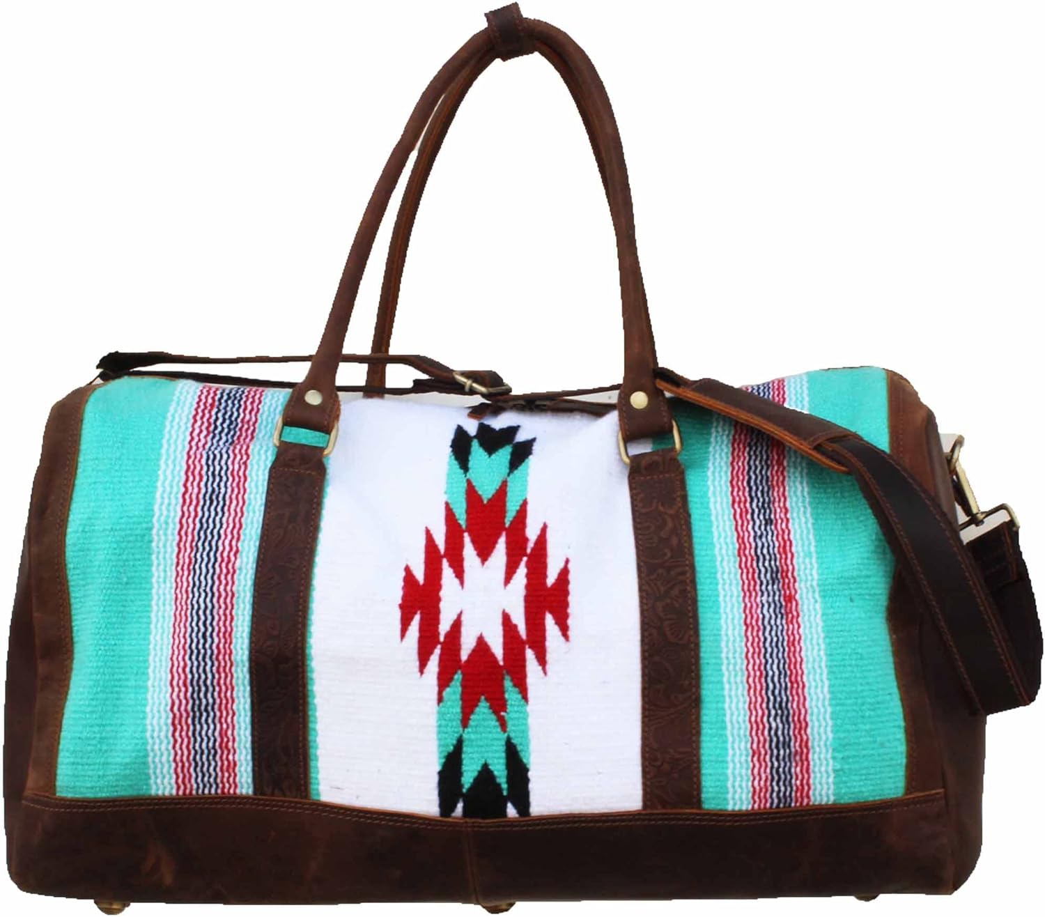 Western Leather Woven Southwest Duffle Travel Weekender Carry-On Bag 103RT22