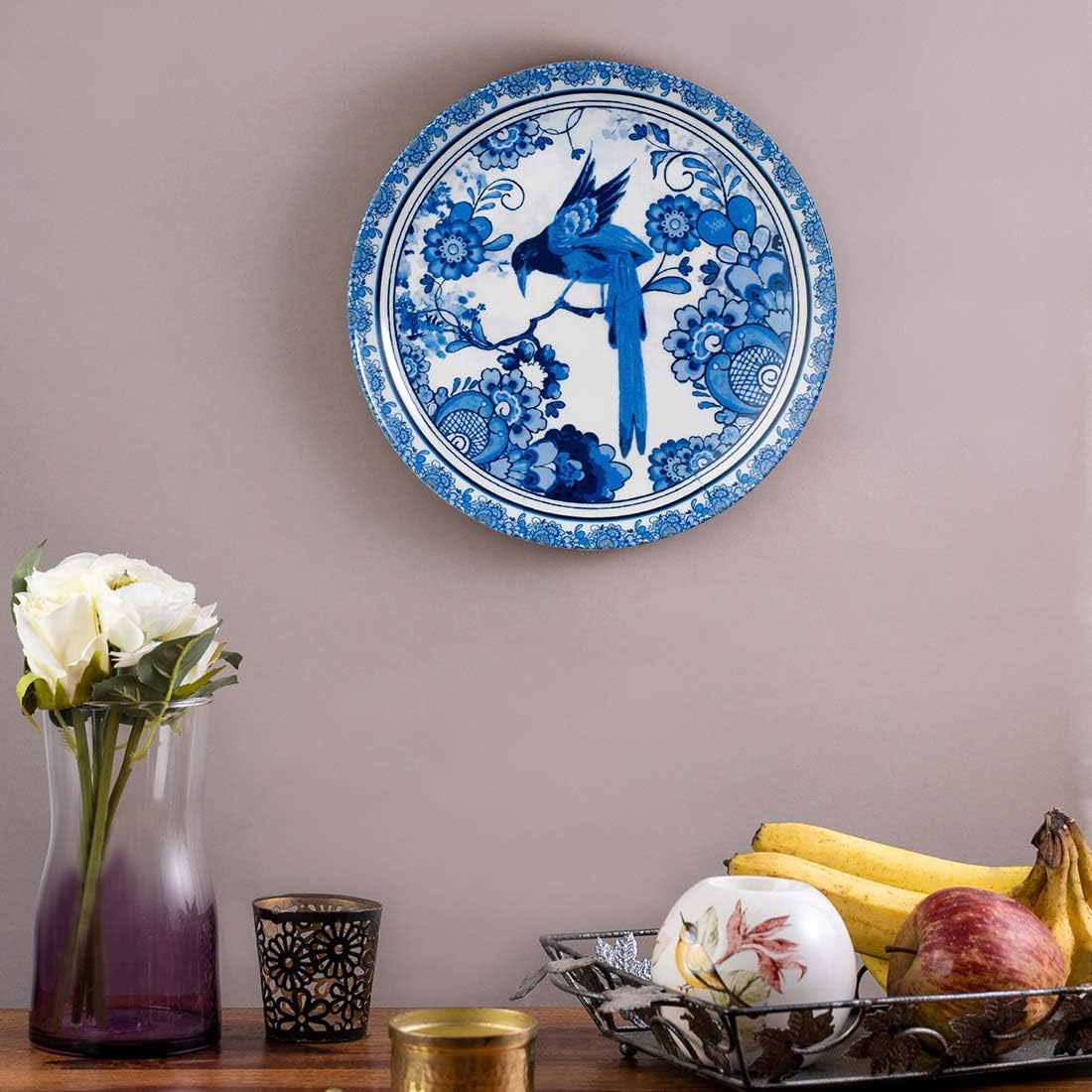 KOLOROBIA Decorative Wall Plate|Stand & Metal Hook| Blue Pottery Bird |Hanging Wall Plate| 10inch |Gift Box Packaging |Ceramic Wall Plate for Wall Décor I Home Décor I Living Room I Office