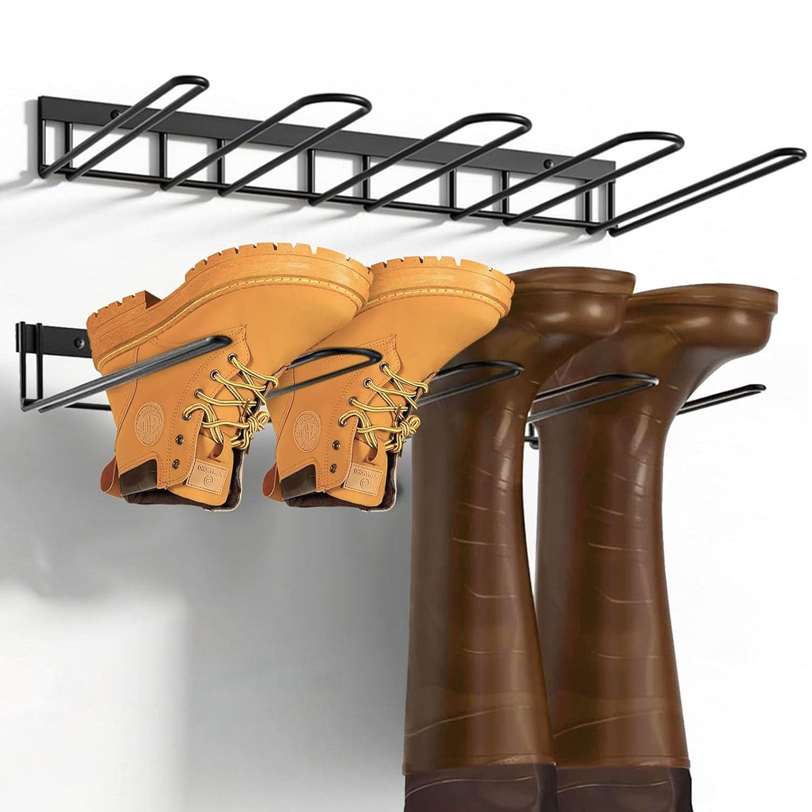Xygobla Welly Boot Rack Wall Mounted for 4 Pairs, Heavy Duty Metal Wellington Boot Stand, Space Saving Boot Storage Rack Shoe Organiser for Entryway, Garage, Mudroom, Utility Room & Garden