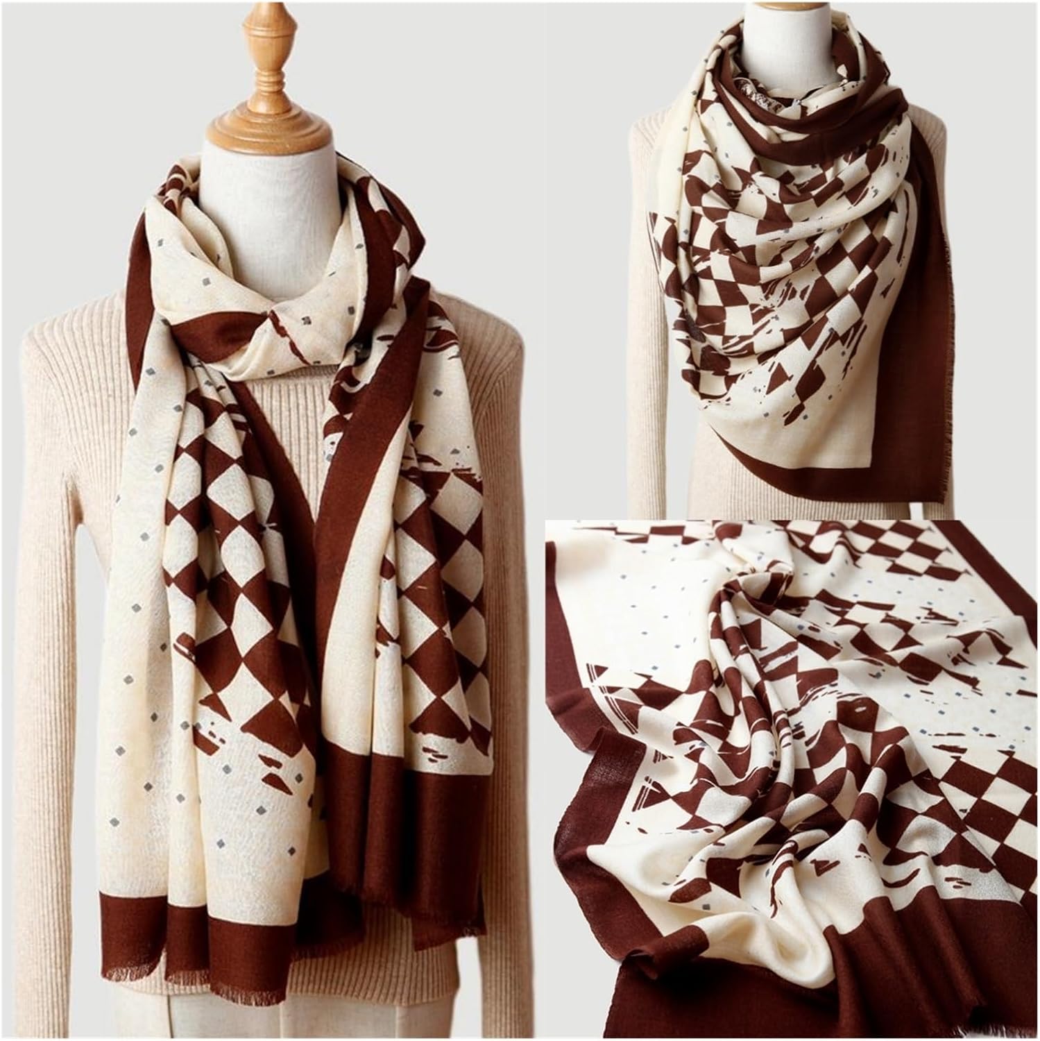 Women fall winter Printed soft lightweight scarf wool elegant scarves cozy long fashion warm shawl wrap