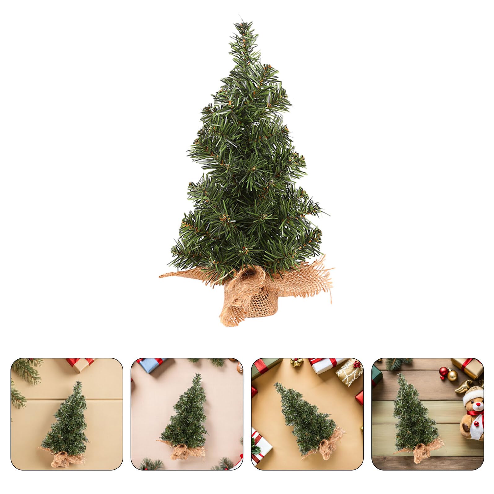 6 Mini Alberi di Natale Artificiali da Tavolo con Base in Tela di Iuta Mini Alberi da Scrivania Decorativi per Feste Ambienti Interni e Progetti Creativi 30 CM
