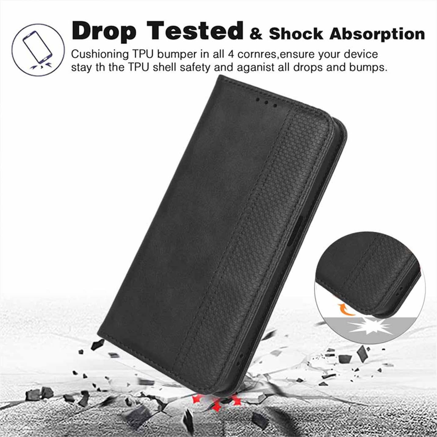 BORYA Cover Portafoglio Per Xiaomi 14T - Pelle PU Premium Con Slot Carte, Blocco RFID, Supporto Integrato E Chiusura Magnetica - Nero - 2
