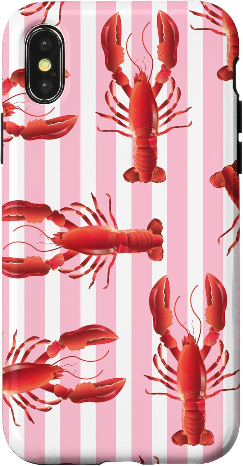 Lobster Preppy Coastal Pink Stripes Summer Theme Case for iPhone 16 Pro Max