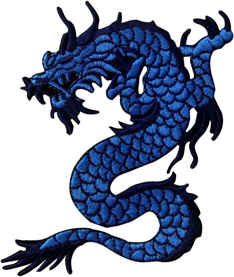 Blue Dragon Embroidered Applique Iron On Sew On Patch