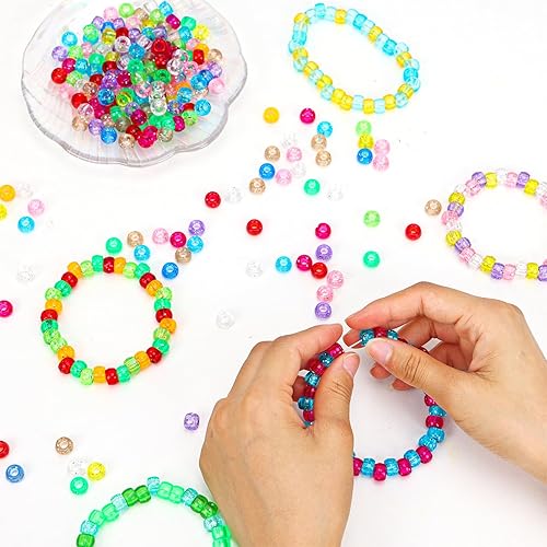 Miniatura 6 de Quefe 1200 cuentas de poni de plástico con purpurina a granel, cuentas Kandi para hacer pulseras, cuentas de pelo para trenzas