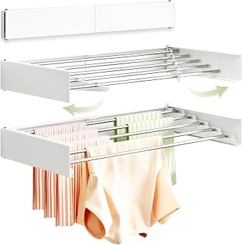 BOQORAD Clothes Drying Rack Wall Mounted 32,Drying Rack Clothing Wall Mount,Laundry Drying Rack,Wall Mounted Clothes Hanging Rack White