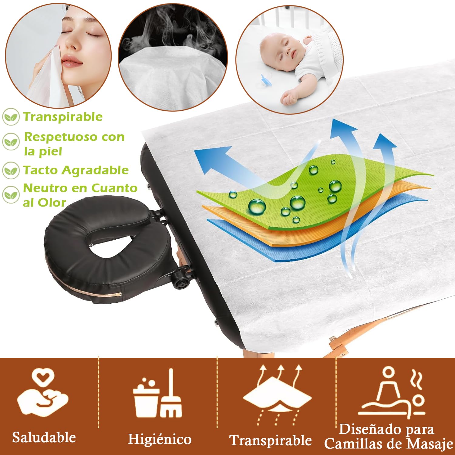 100 PCS Sabanas Desechables Camilla Masaje, 80x180cm Sábanas Desechables No Tejidas Transpirable TNT SMS Toallas Desechables para Masajes Belleza Salones Tatuaje SPA Clinicas Hospital, Blanco