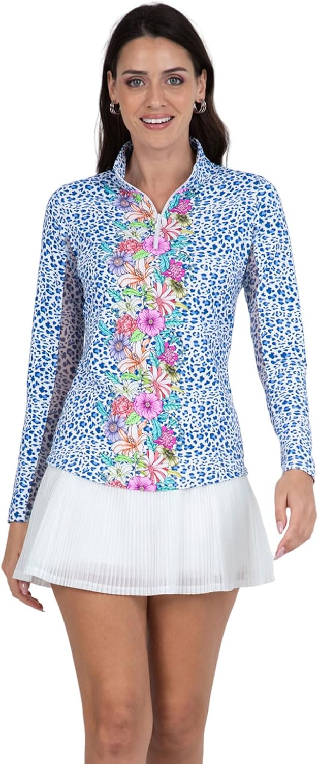 IBKUL Athleisure Wear Sun Protective UPF 50+ Icefil Cooling-Carrie Print Long Sleeve Mock Neck Top-10872