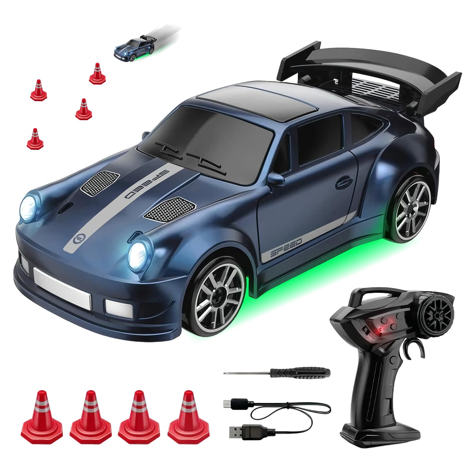 Zeyaoaea RC Drift Car, 1:64 4WD High Speed Remote Control Drift Cars With LED Light, 2.4Ghz RC Racing With Speed Adjustment, Radio Controlled Cars Toys Gift For Kids Adults — image 1