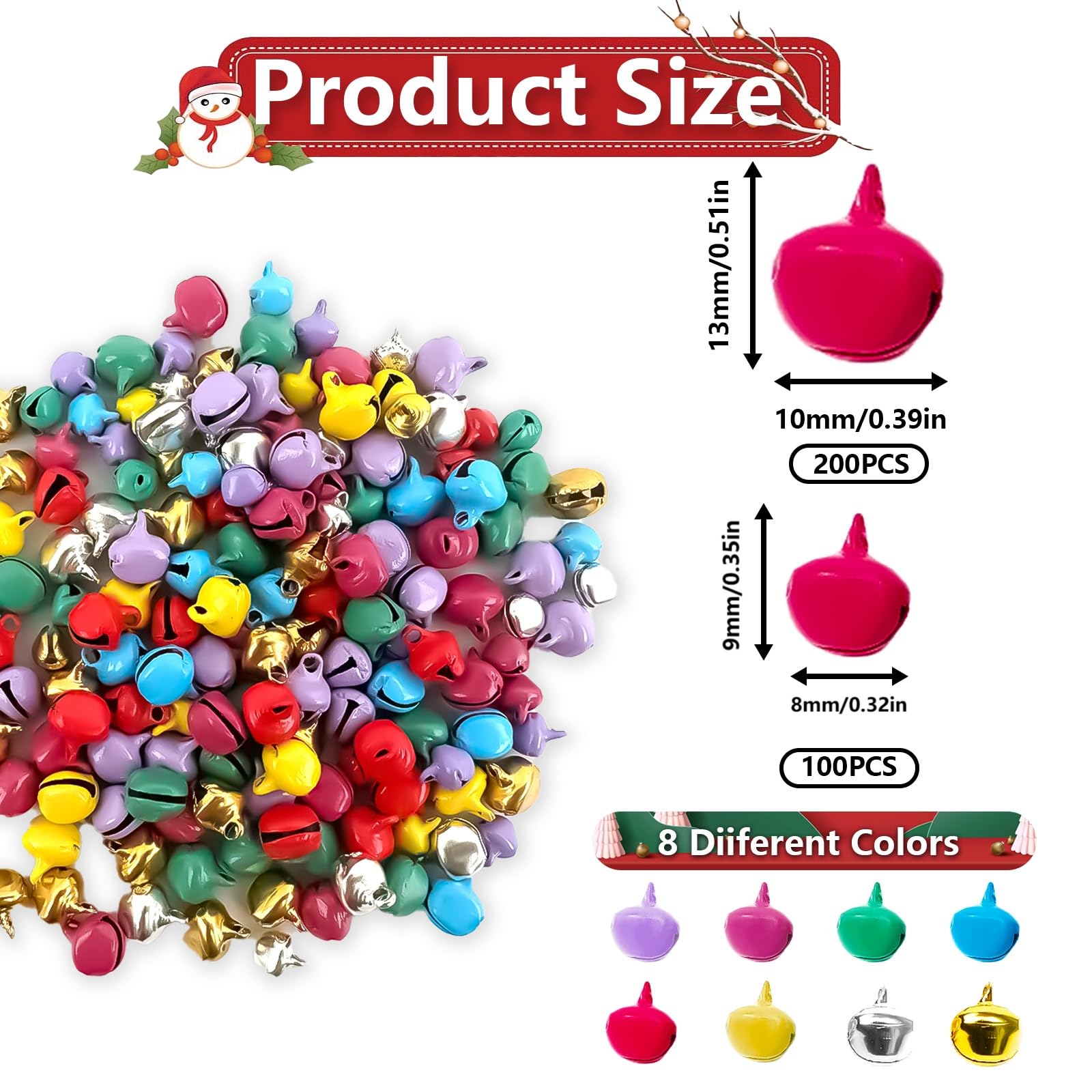 Set 3 Campanellini Natalizi Decorativi - 8 Cm, 12 Cm, 15 Cm, Colore Rosso Perla, Per Albero Di Natale, Matrimoni, Feste