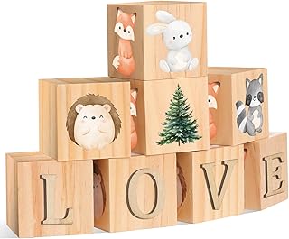 Custom Woodland Animals Wooden Name Sign, 8 Animals Block with 78 Letter Nursery Name