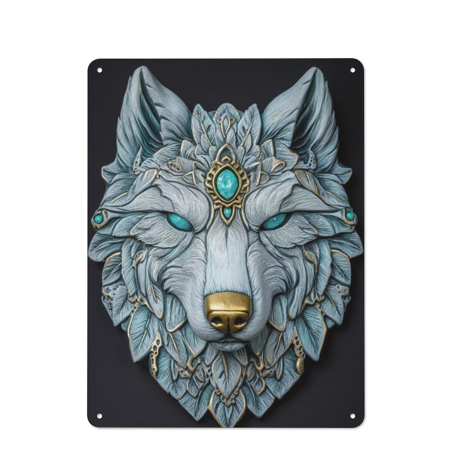 Junmoney Wolf Head Sculpture Printed Metal Sign 40X30cm For Hobby Room Or Studio, For Creative Interior Collectors