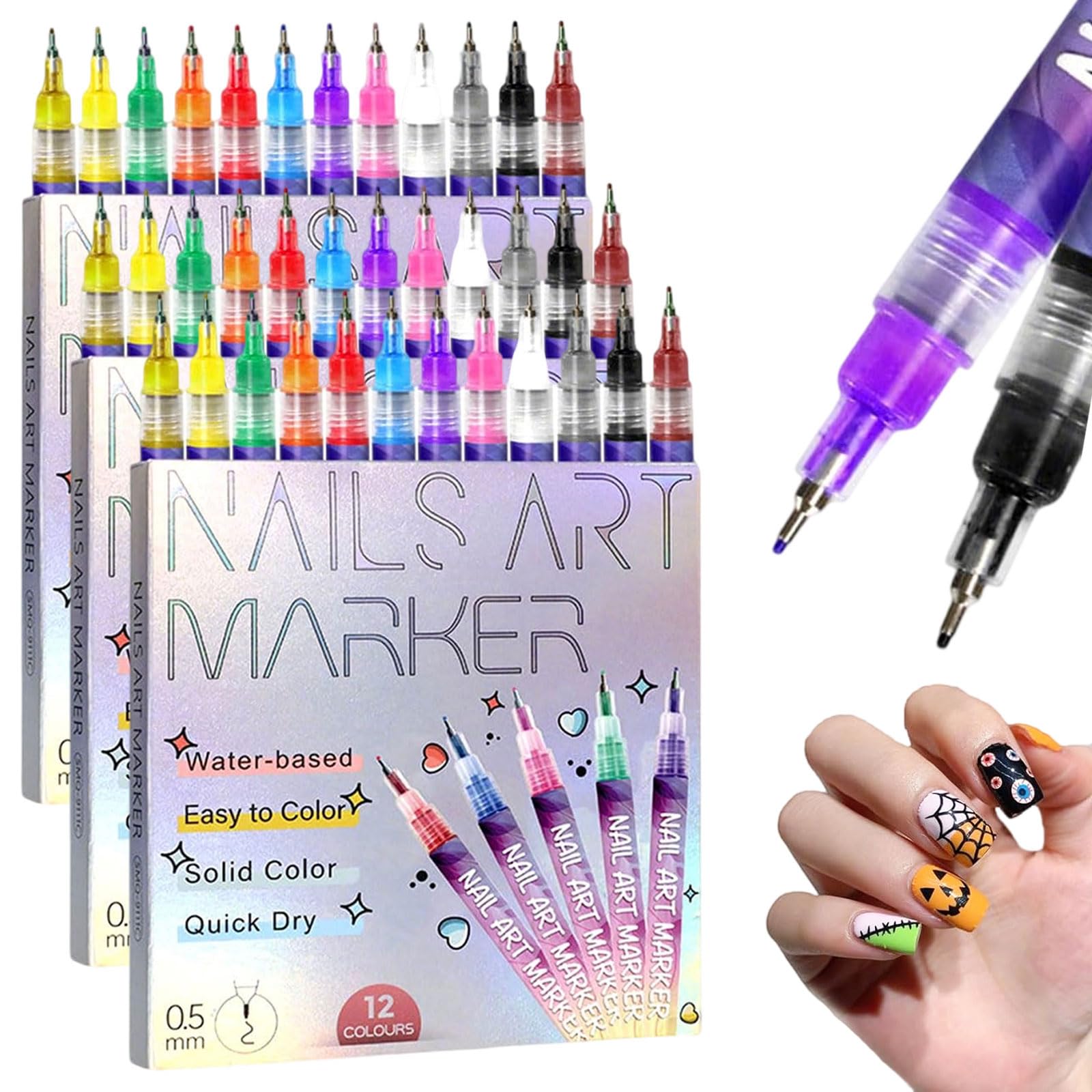Nagelkunst-Stifte-Set, 12 Farben, Nagelkunst-Marker für Gelnägel, Nagelspitzen, Graffiti-Punktstift, Zeichnen, Malerei, Linerpinsel für DIY-Nagelkunst, Schönheitsdekoration, Maniküre-Werkzeuge (3 Set)