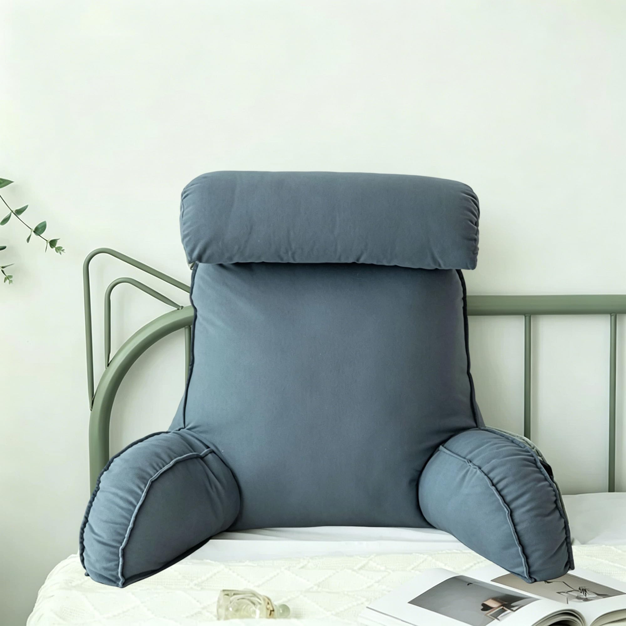 Hruile Blue Reading Pillow With Arm Support, Cuddle Arm Back Pillow, Large Backrest Rest Cushion With Removable Cover, Lumbar Support Cushion For Reading Relaxing Watching (75×40×55Cm,)