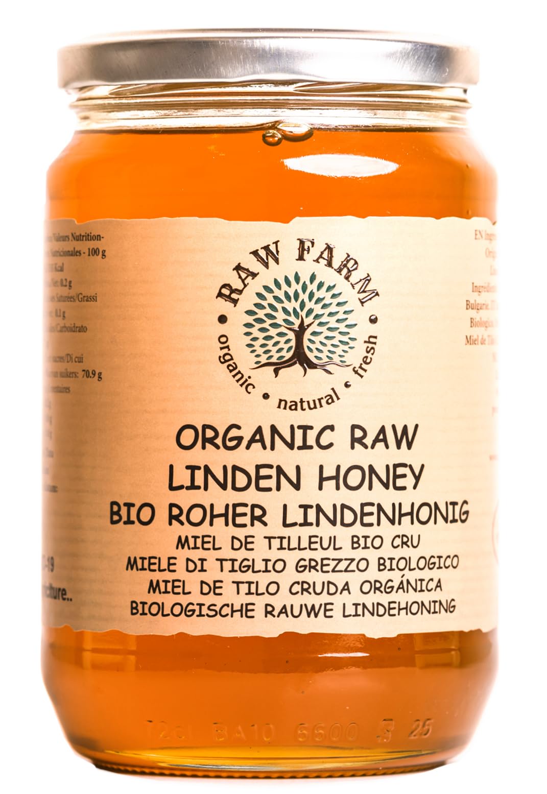 Raw Farm - Organic Raw Linden Honey – Single Sourced, Pure and Natural, Directly from the RAW FARM Beekeepers 900 g