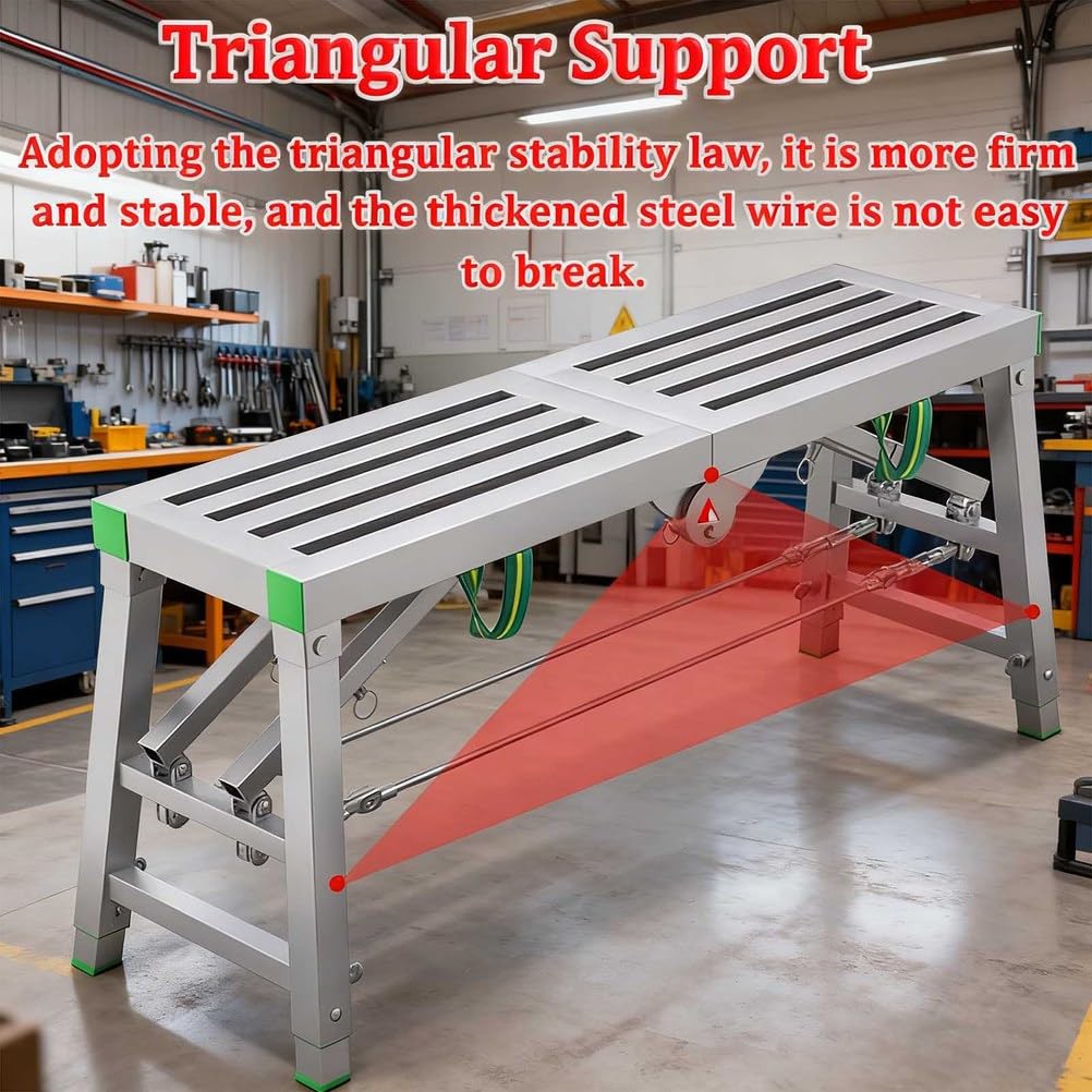 Plataforma Plegable portátil con trampilla, andamio Ajustable, Plataforma de Trabajo Ajustable, Estructura de Acero al Carbono con Capacidad de Carga de 400 kg, Escalera y Plataforma multius