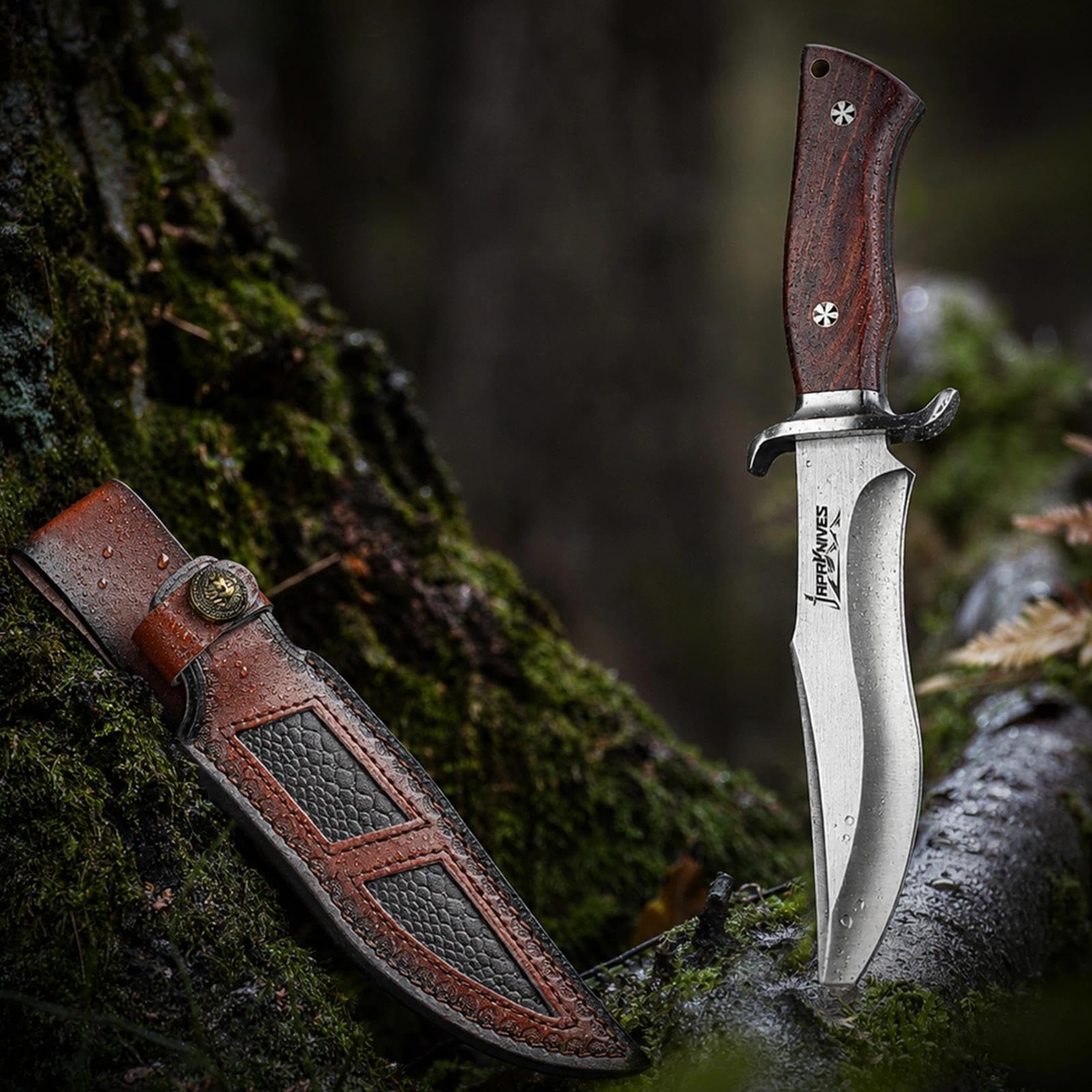 Japanknives M390 Stahl Outdoor Messer Feststehende Klinge – 5mm Full-Tang Campingmesser mit Lederscheide – Grosses Survivalmesser Profi Bushcraft Trekking Messer Geschenk