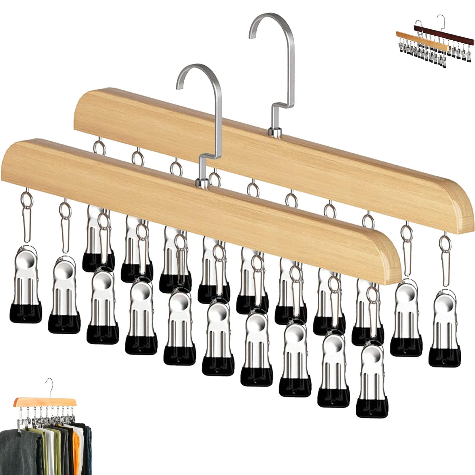 Closet Organizer with 10 Clips - Space Saving Hanging Closet Organizer, Legging Organizers for Hanging, 360° Rotating Adjustable Metal Clip with Silicone Lining (2pcs 10 Clips*A)