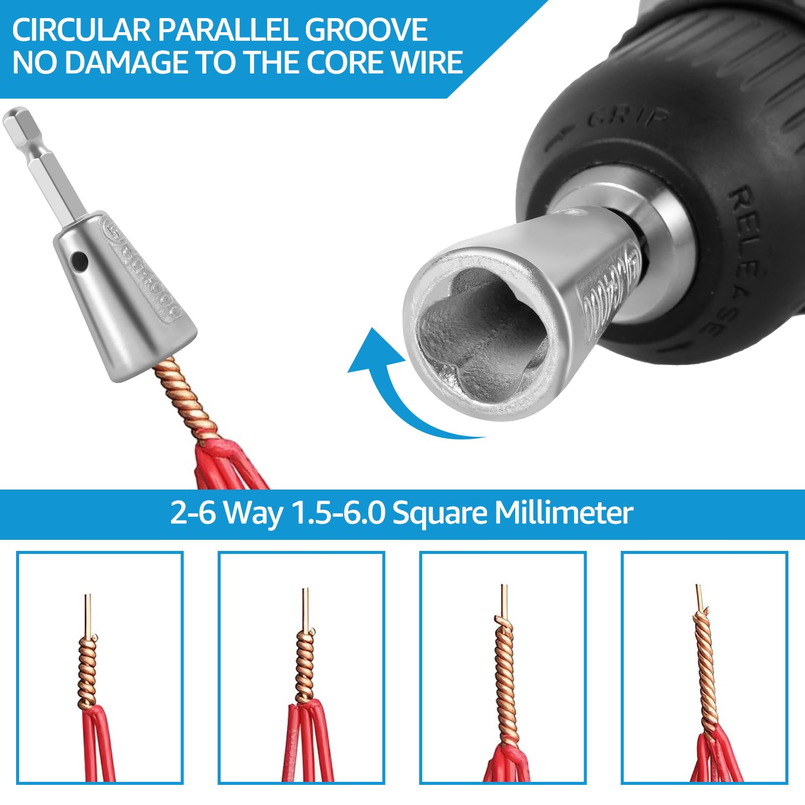 Wire Twisting Tool For Drill – Strips & Twists Wires Fast, 6mm Hex Shank, For Electricians - View #9