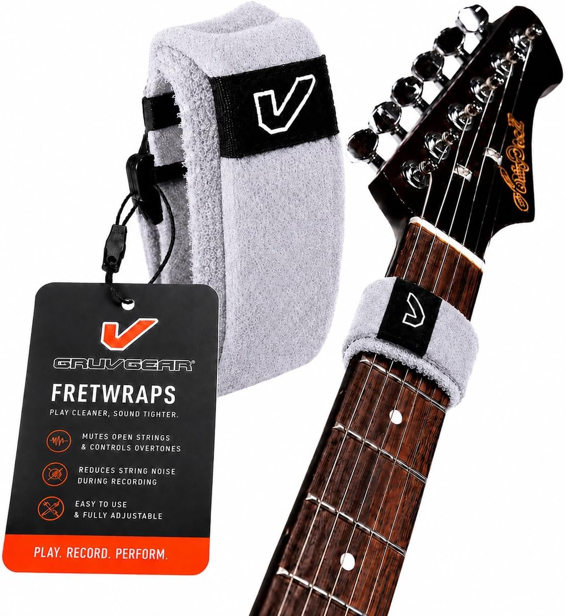 Gruv Gear Fret Wrap & Guitar Mute, Fretwrap for Acoustic, Electric & Bass | String Dampener Recording, Tapping & Practice Accessory (1 Pack, Small Off-White, Fits 4 String Bass, 6 String Guitar)