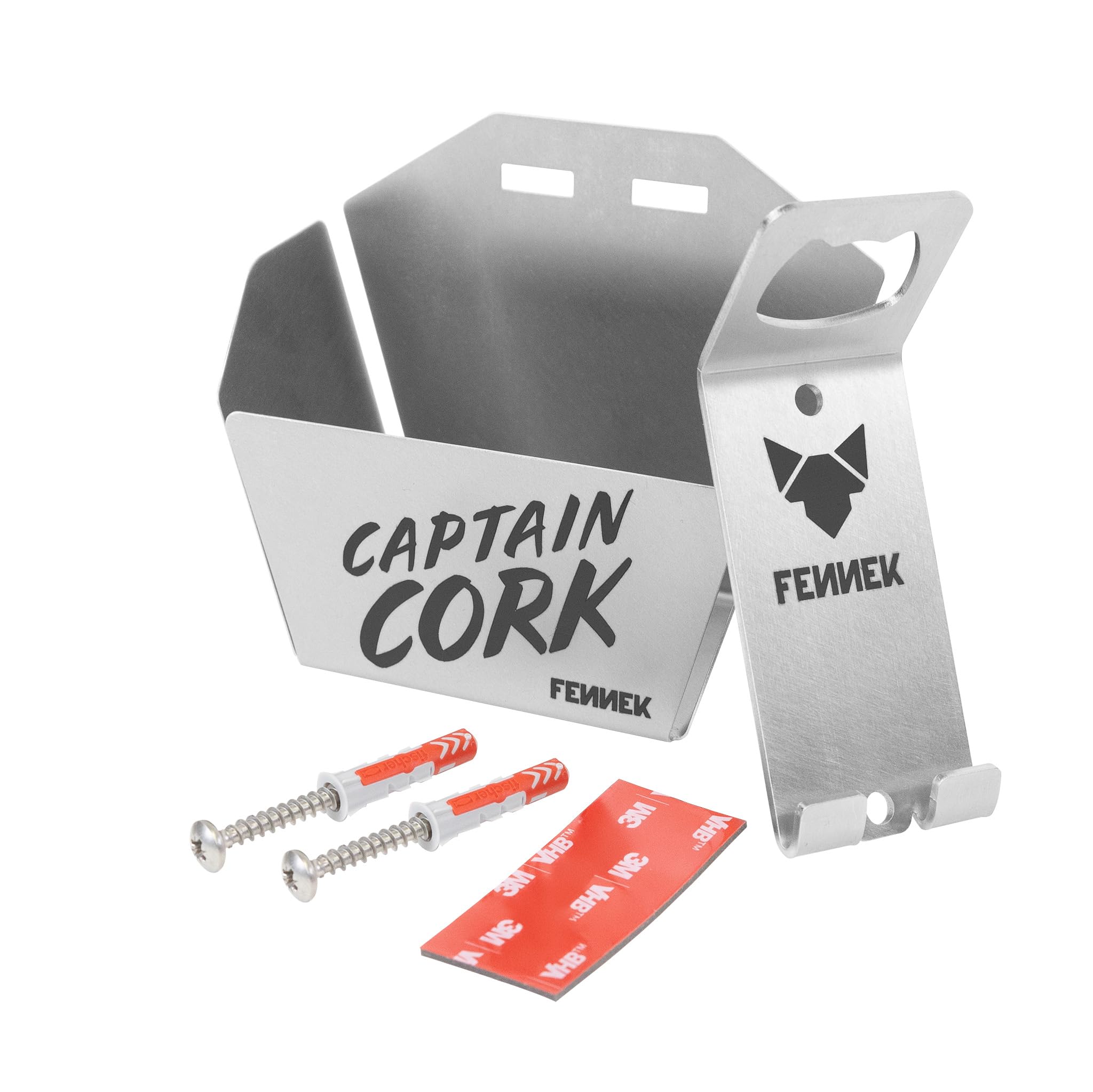 FENNEK Captain Cork | Flaschenöffner mit Korb | perfekt für jede Outdoor-Küche, Bar, Werkstatt und jeden Party-Keller | aus Edelstahl | Made in Germany