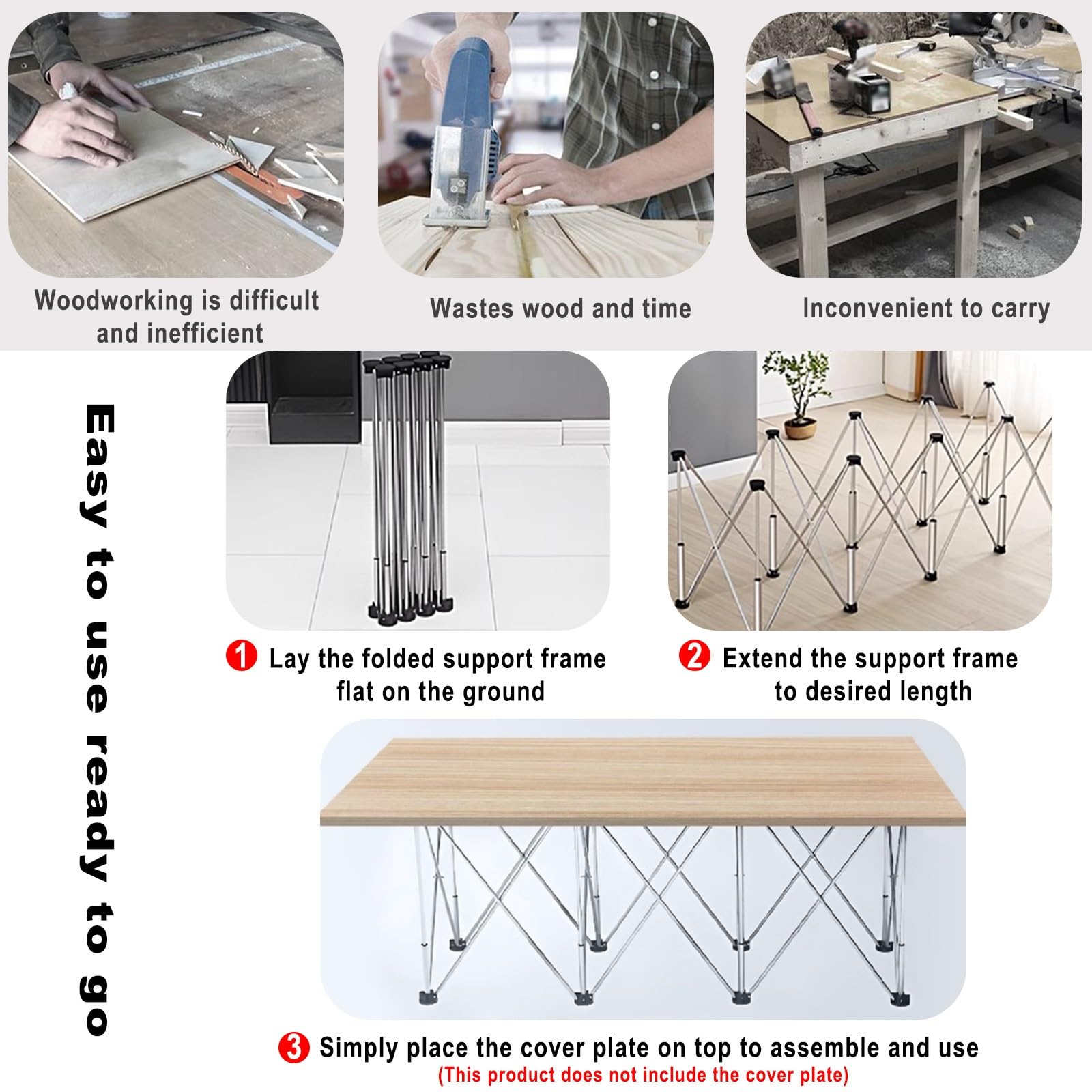 Mesa de trabajo plegable portátil de ciempiés con bolsa de almacenamiento, soporte plegable de 6 patas para garaje y carpintería, soporte de caballete resistente, ideal para proyectos de construcción