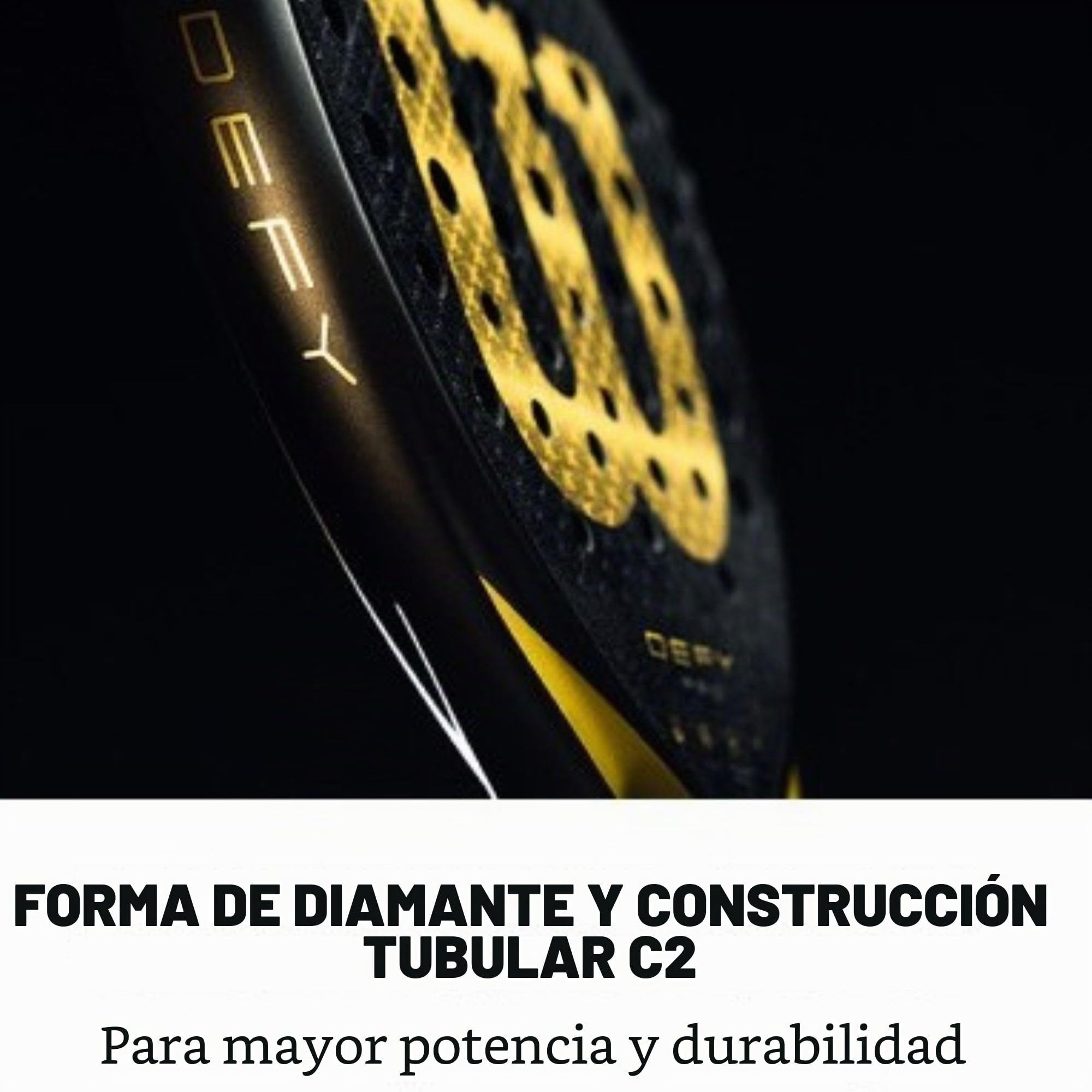 Raqueta de Pádel Wilson Defy V1, Libera Potencia Dinámica, Fabricada con Superficie de Carbono 3K y Diseño Aeroexact, Color: Negro/Dorado, Talla: 2