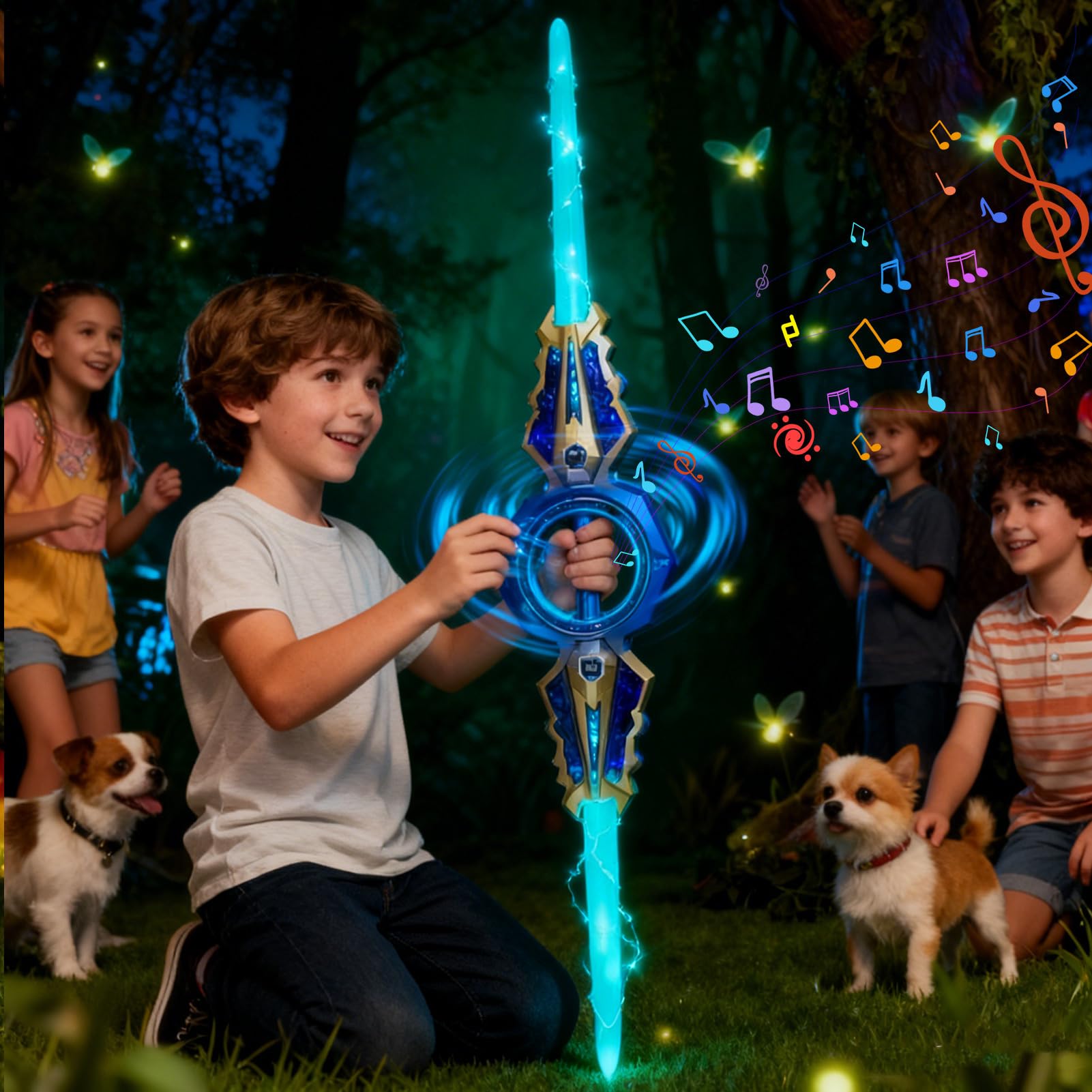 Leuchtende 7Farben Einziehbare Spielzeug, 2in1Doppelklingen Verlängerbar, 360Grad Duell Säbel Flammende, Drehende Retrahierbare Lichtschwert, mit RGB Sound, für Cosplay Geschenk Geburtstag
