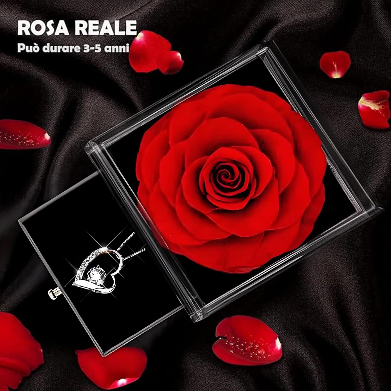 SWEETIME Rosa Stabilizzata Rossa,Romantico Rosa Eterna,Red Fiori Box, Rose Scatola Vera Regalo per Natale,Mamma,San Valentino,Regalo Anniversario per Lei