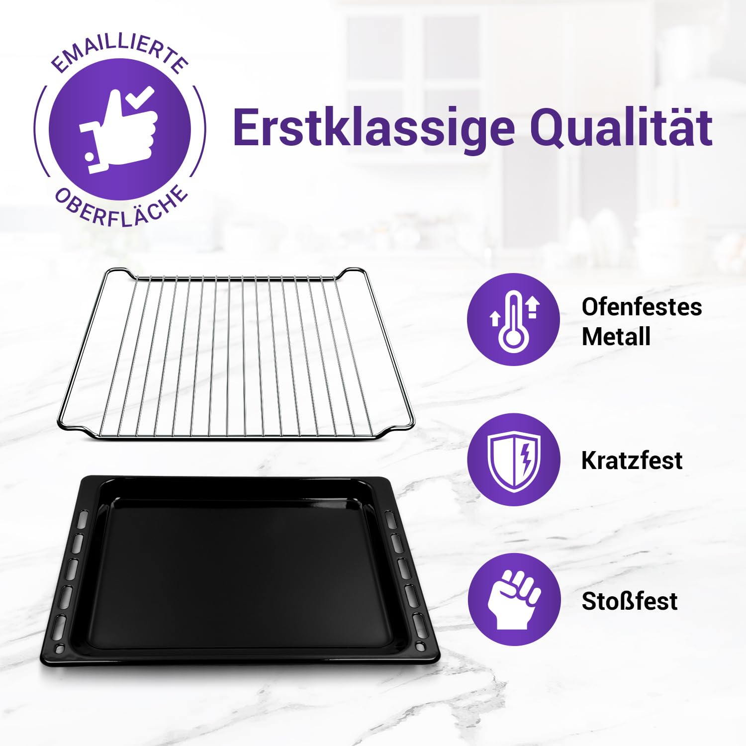 Backblech + Rost Ersatz für Whirlpool 481010539879 481245819334 | Blech Hoch 445x375x33 mm, Gitterrost Grillrost 448x338x26 mm, für Backofen