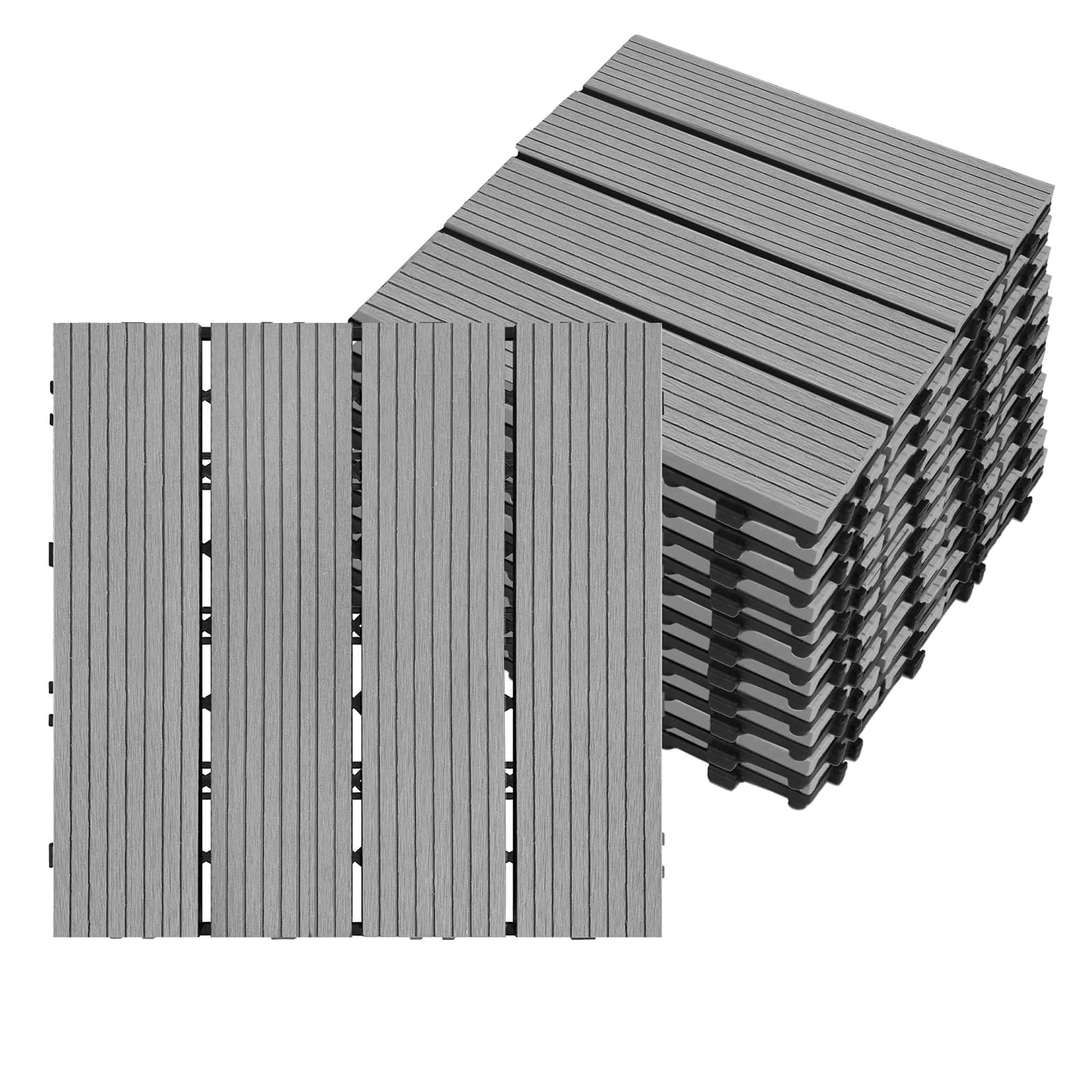 Caillebotis Bois Dalle Terrasse Exterieur Sol Balcon Exterieur Dalles Terrasse Clipsable RevêTement Sol Balcon Exterieur Light Grey 11pcs/1 m²