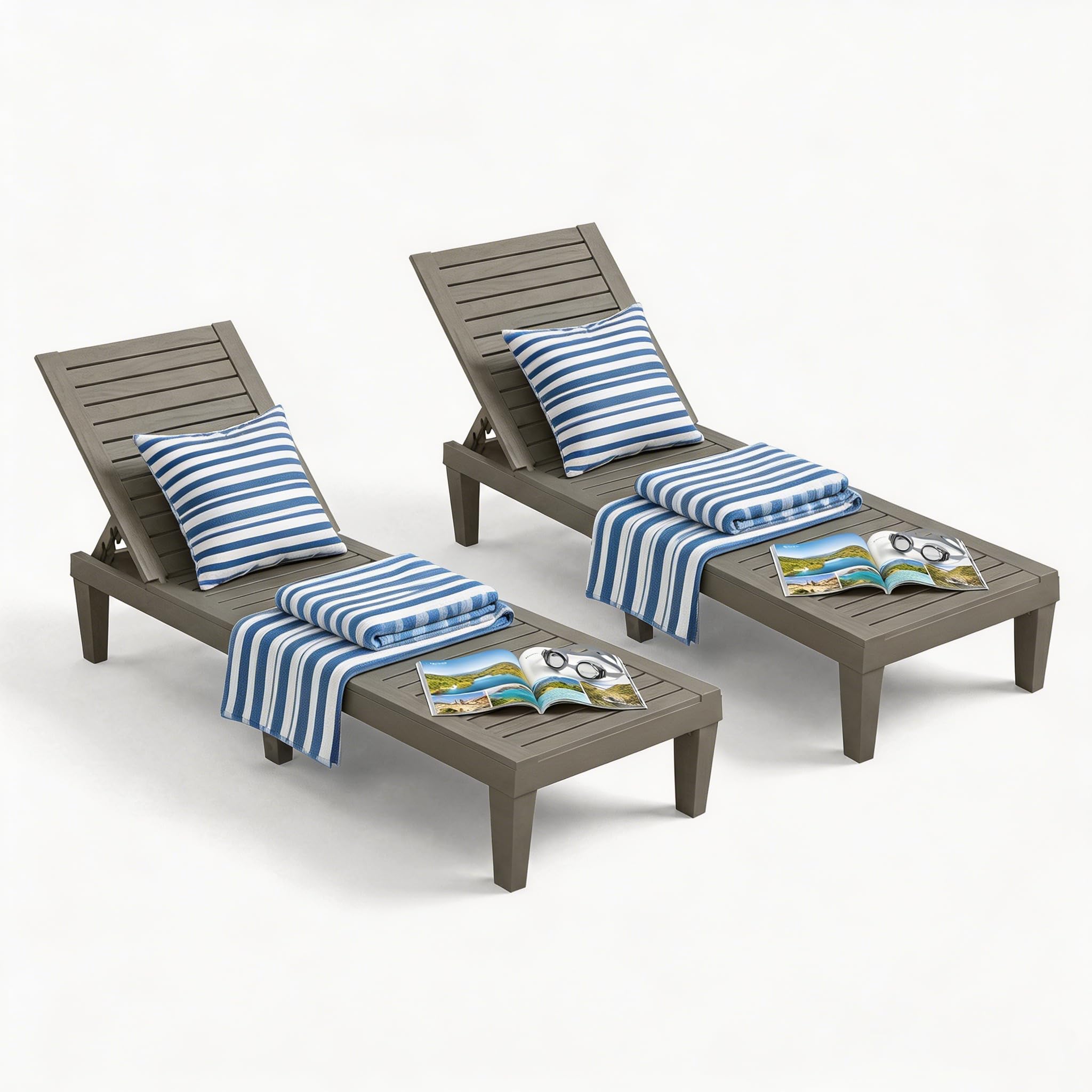 Outdoor Chaise Lounge Chair Set of 2, Striped Grey