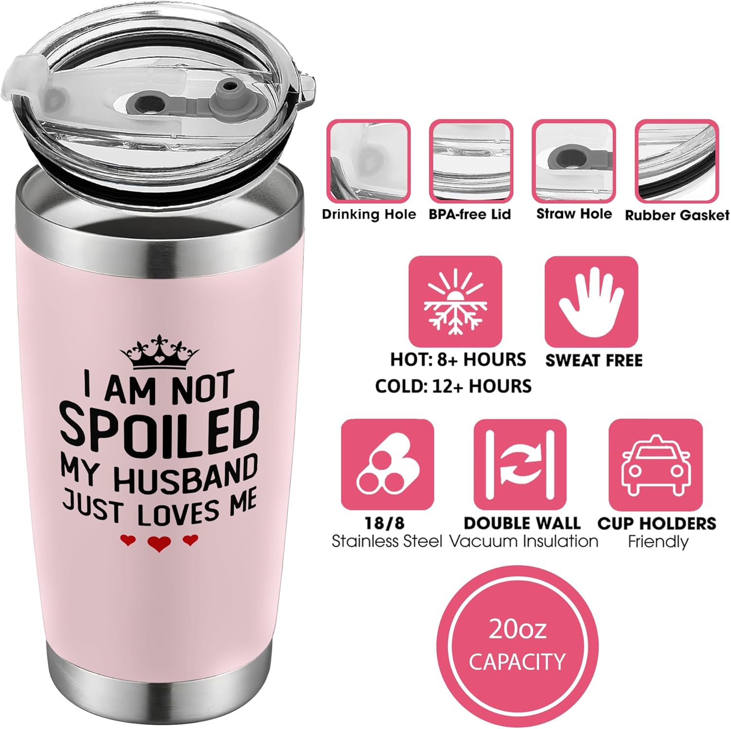 Gifts for Wife from Husband - Wife Gifts - Wedding Anniversary for Women, Birthday, Mothers Day, Christmas Gift for Her - Romantic Gift for Her - 20 Oz Pink Tumbler - Image 3