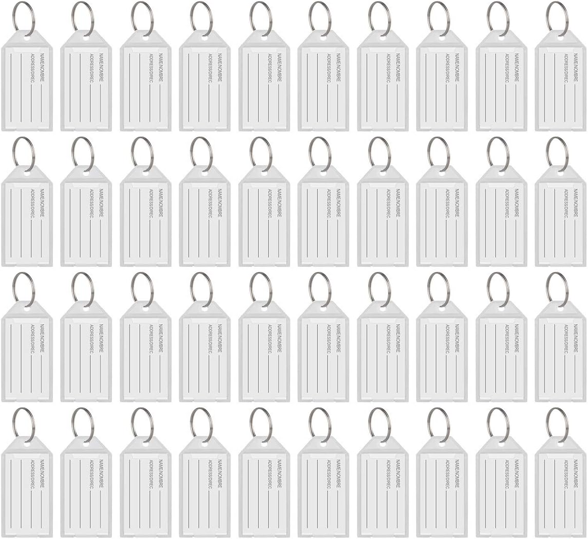 Hotgod 100 Pcs White Plastic Key Tags with Split Ring Label Window Id Luggage Tag Key Ring Keychain