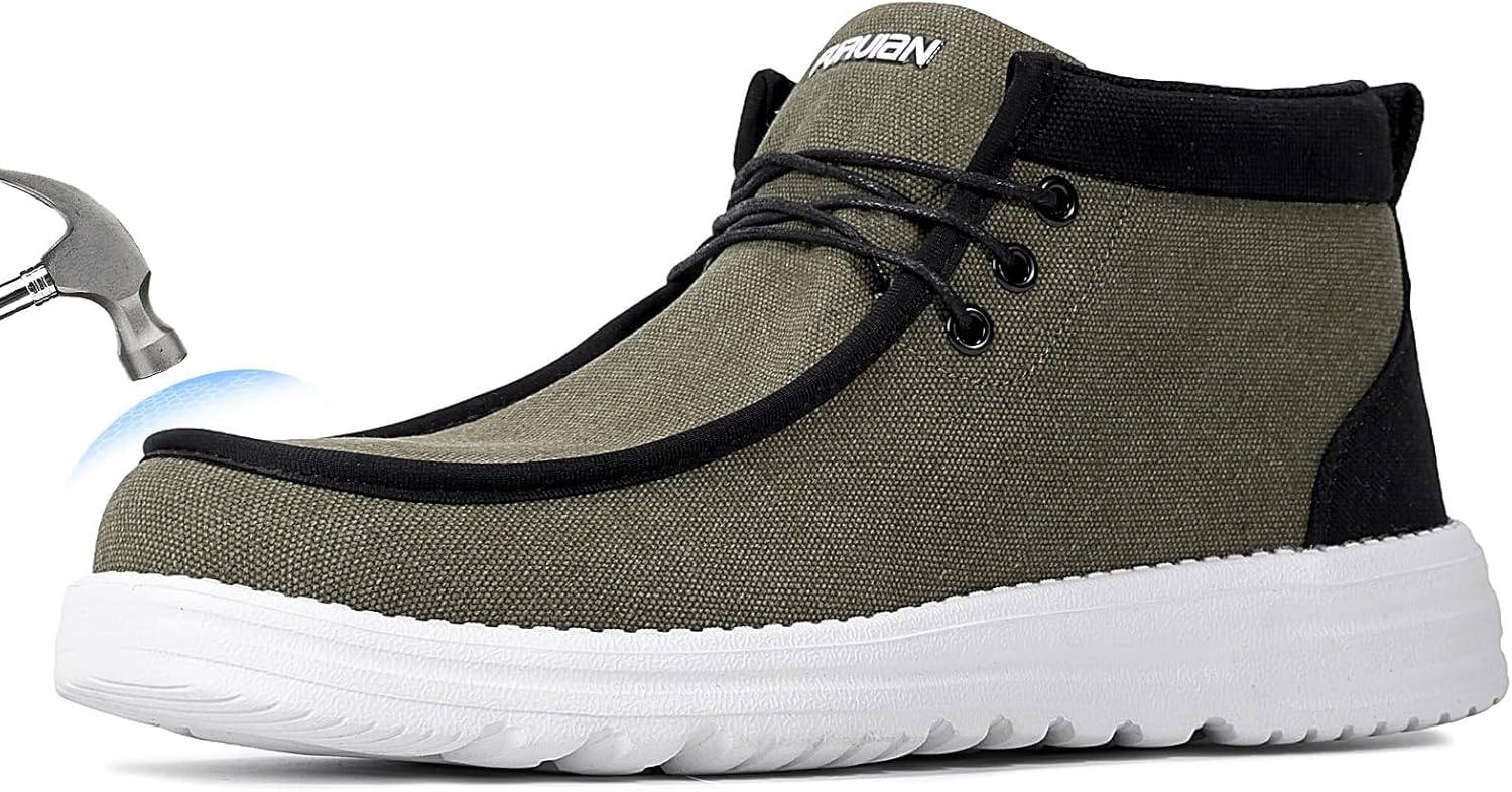 Furuian Steel Toe Shoes for Men High-top Safety Shoes Steel Toe Work Boots for Men Lightweight Canvas Safety Work Loafers Zapatos De Seguridad para Hombres