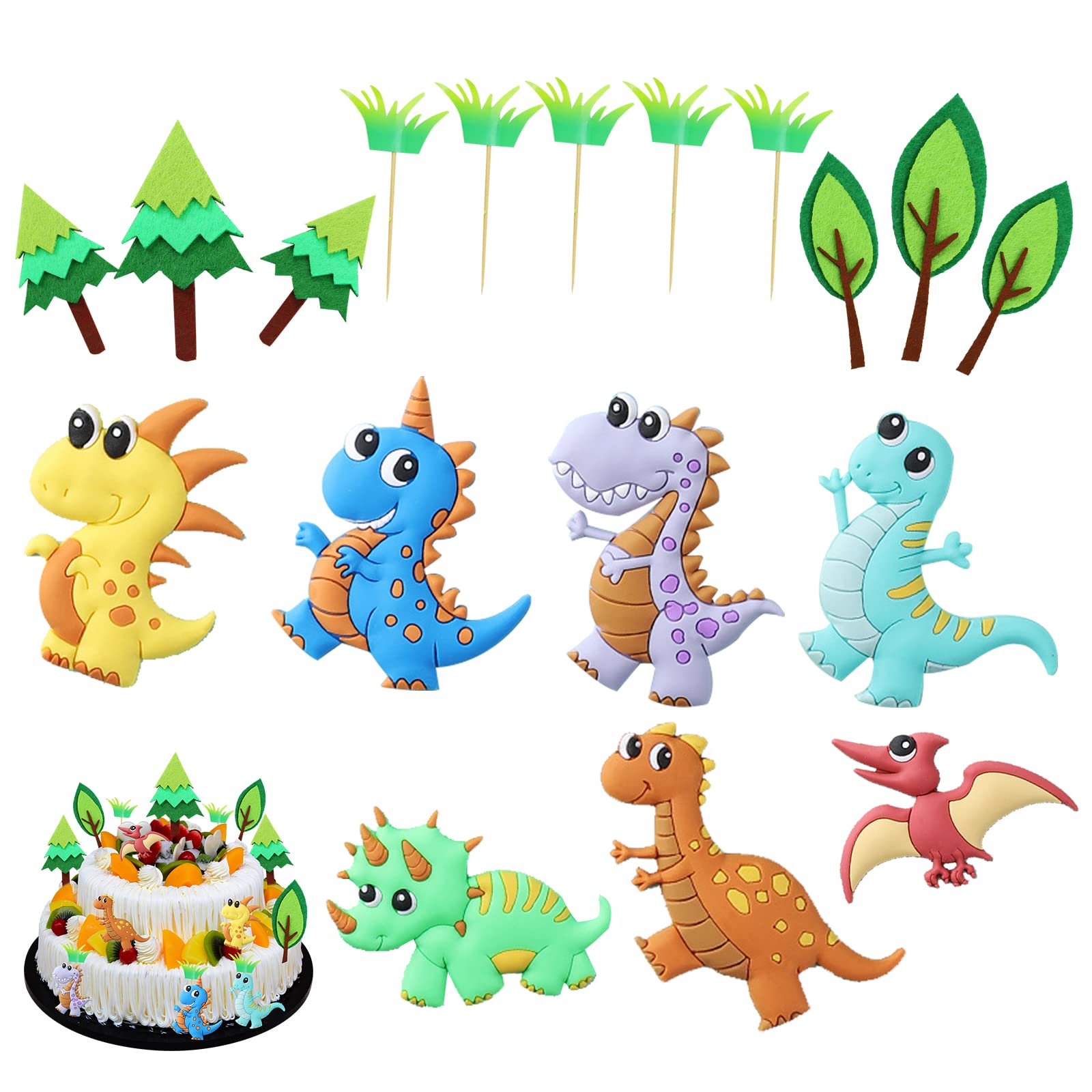 Decorazioni Torta Dinosauri – 21 Pezzi In Gomma Morbida, Tema Compleanno | Per Torte, Cupcake E Feste Bambini