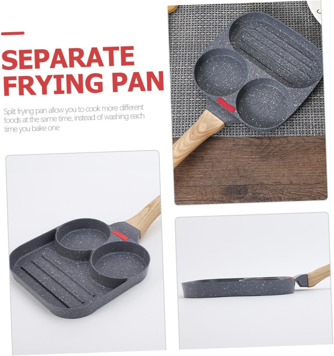 3 in 1 Divided Frying Pan Non-Stick 10 Inch Skillet for Eggs Breakfast Cooking Pan Compatible Induction and Gas Stoves