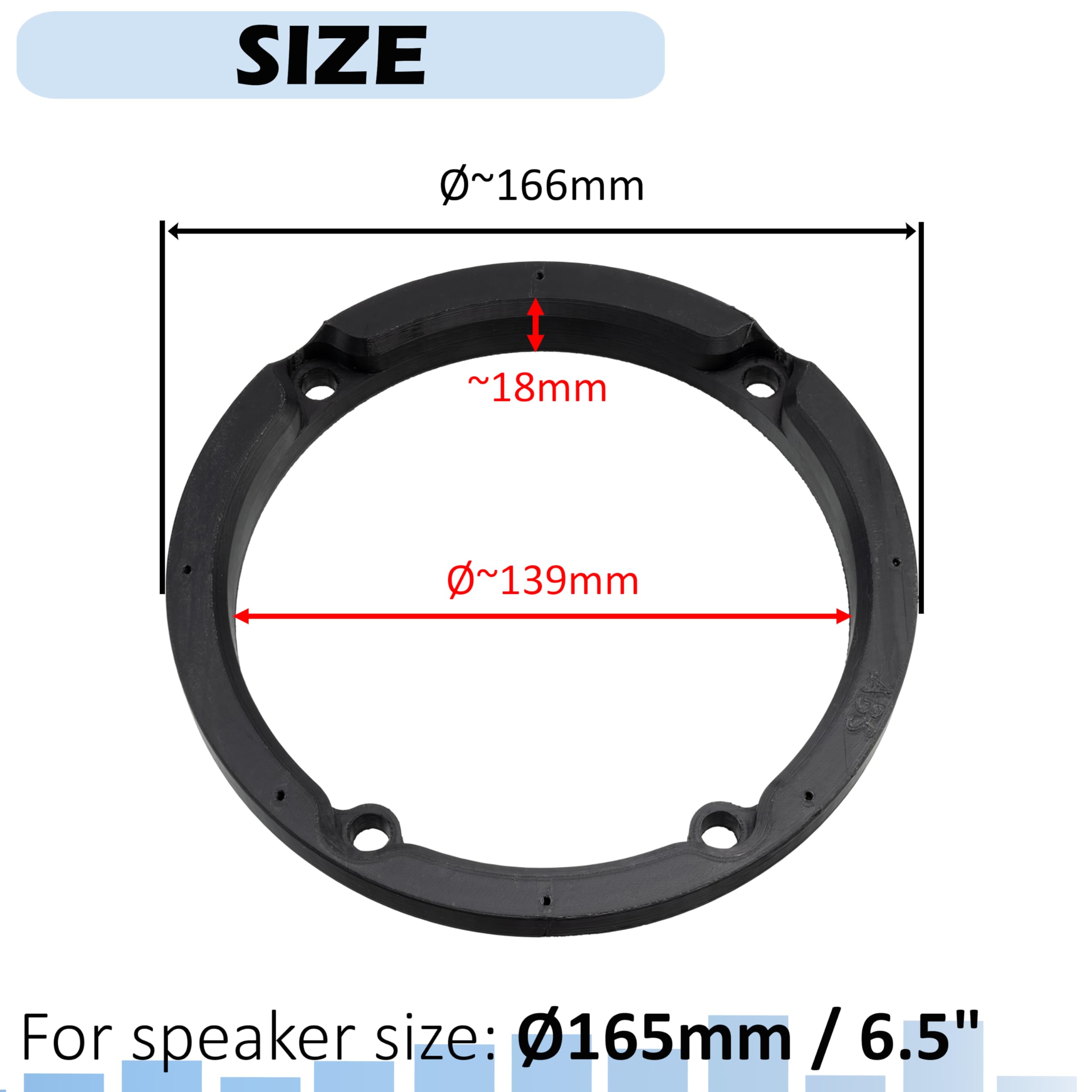 Aerzetix - Kit di 2 adattatori/supporti per altoparlanti Ø165mm | porte anteriori | compatibile con Mercedes Sprinter Viano Vito VW Crafter