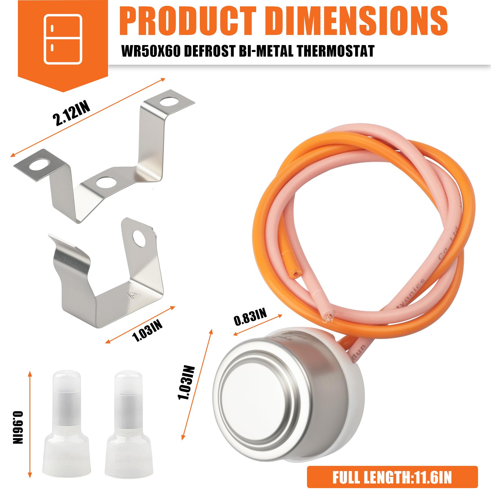 WR50X60, CKDR50X60X - Termostato bimetálico de descongelación para refrigeradores GE, compatible con la mayoría de las marcas principales