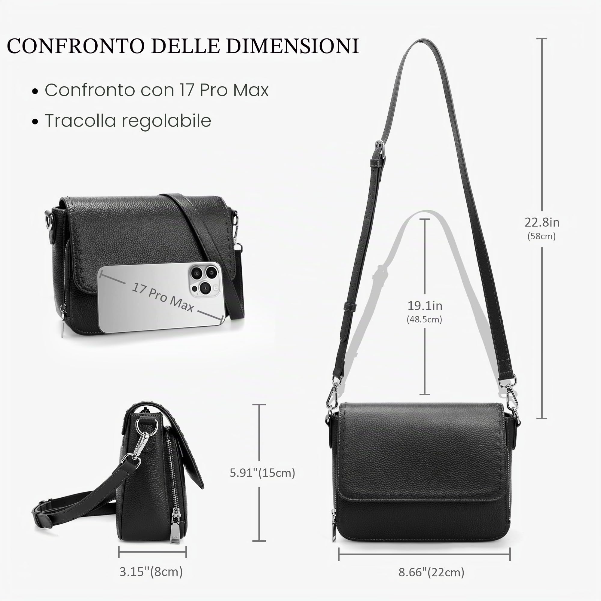 befen Borse a tracolla in vera pelle per le donne borsa media con portafoglio RFID integrato da donna morbida borsa a tracolla