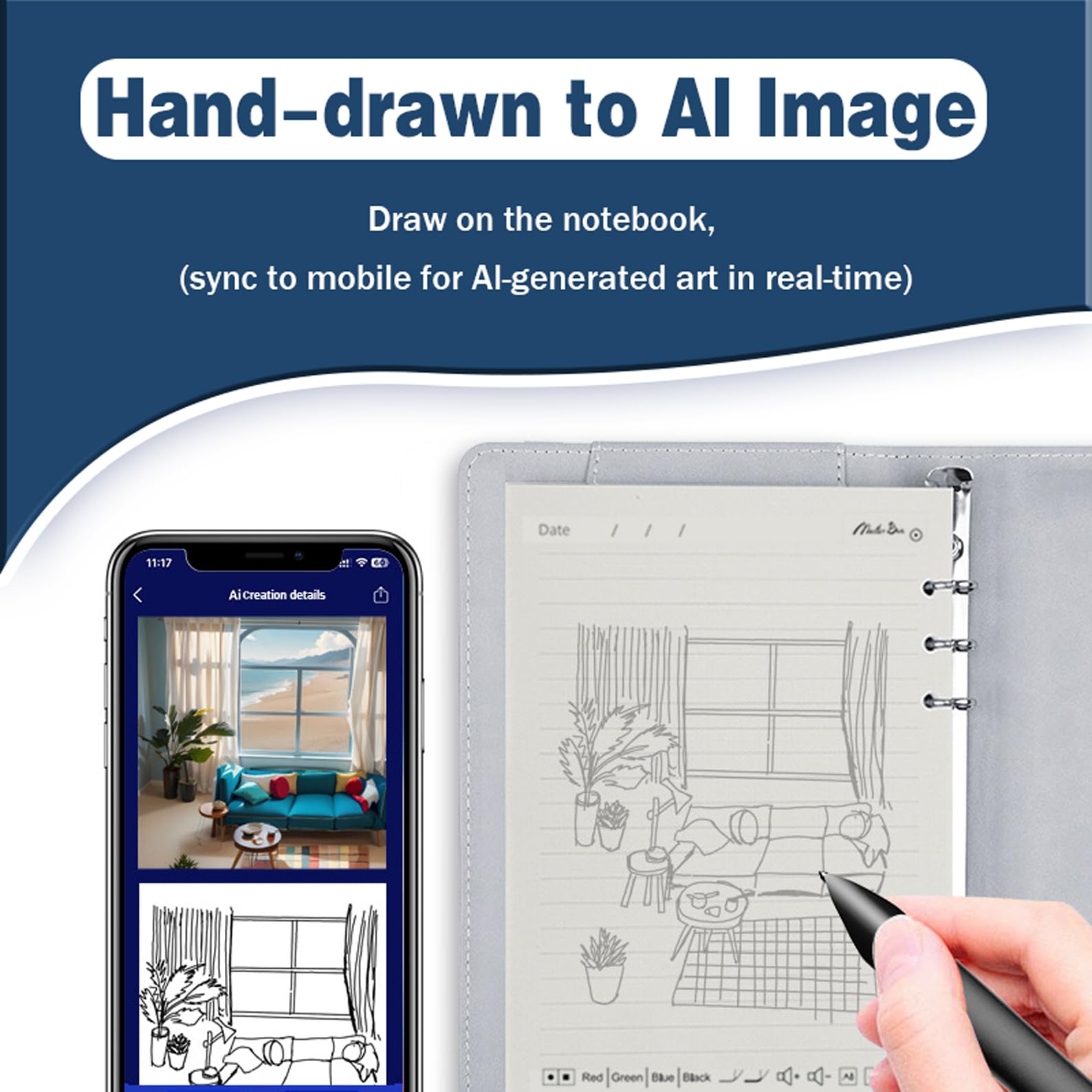 Syncify Digital Sketchbook, Syncify Digital Sketchbook Pro V2 con 5 recambios de repuesto, Smart Sync Pen & Notebook, Dibujo, Escritura, Toma de notas,Light blue
