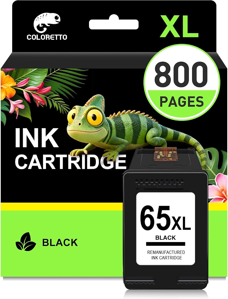 COLORETTO 65XL Black Ink Cartridge Replacement for HP 65 Black 65 XL | Envy 5000 5055 5052 5014 5010 5070 Deskjet 3755 3772 3700 2600 2652 3752 3750 Printer Ink for HP65XL black instant ink