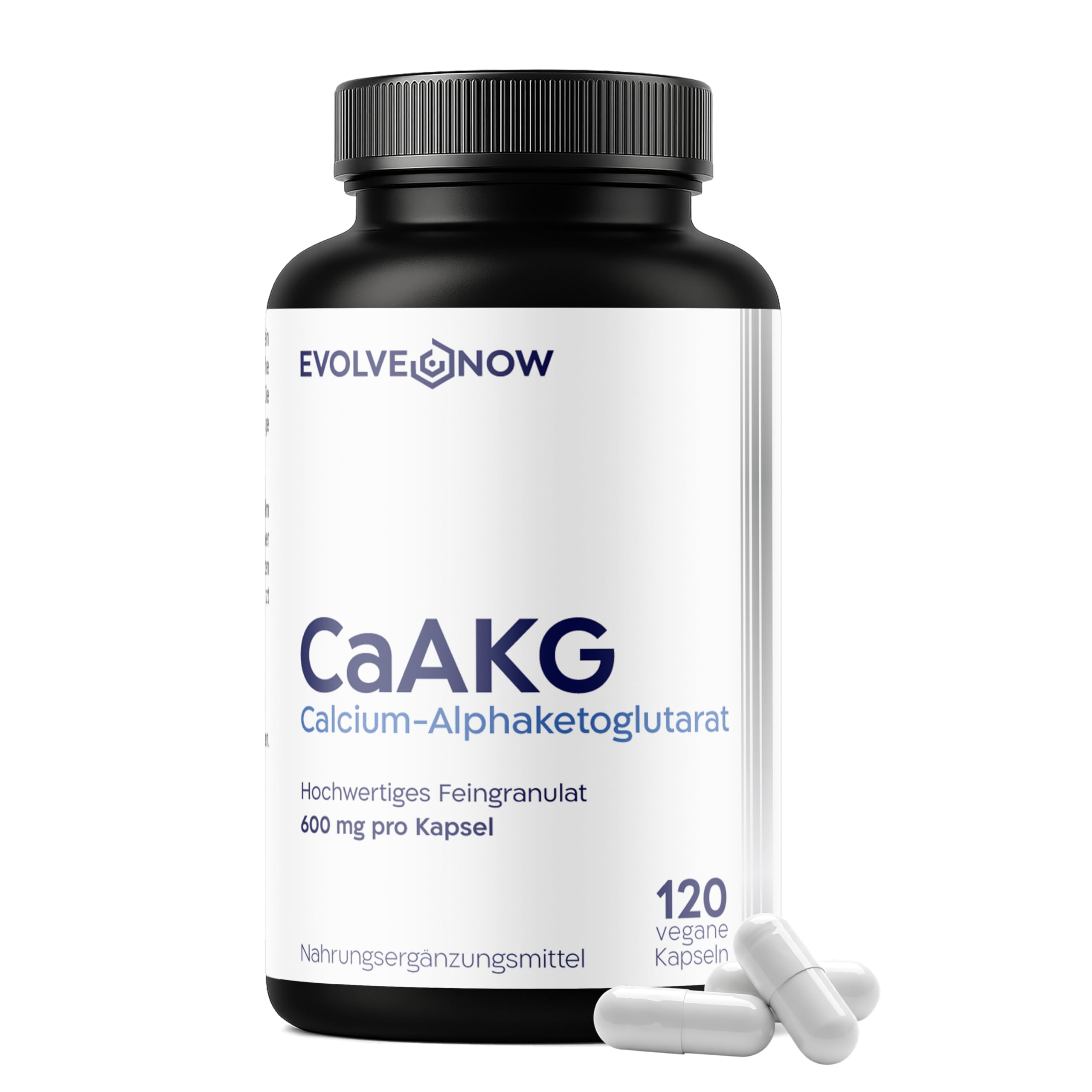 Evolve Now CaAKG 600 mg pro Kapsel – Calcium-Alphaketoglutarat – 120 vegane Kapseln – 1200 mg Tagesdosis – Laborgeprüft & Frei von Zusätzen