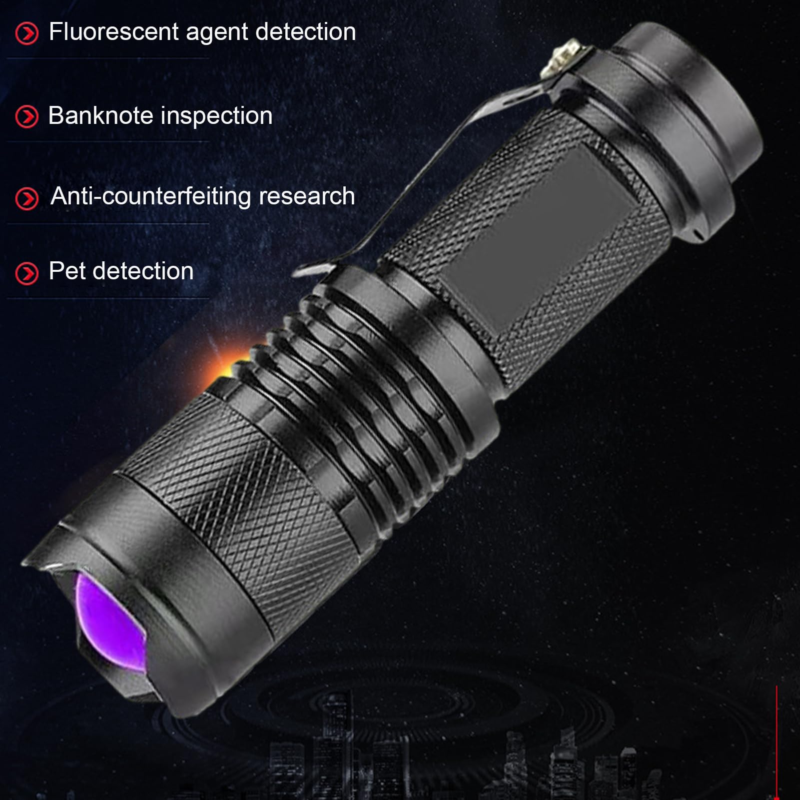 Linterna UV – Linterna UV, detector de luz negra ultra violeta de 395 NM – Linterna de mano portátil LED, aleación de aluminio AA/batería de litio – Enfoques ajustables para de