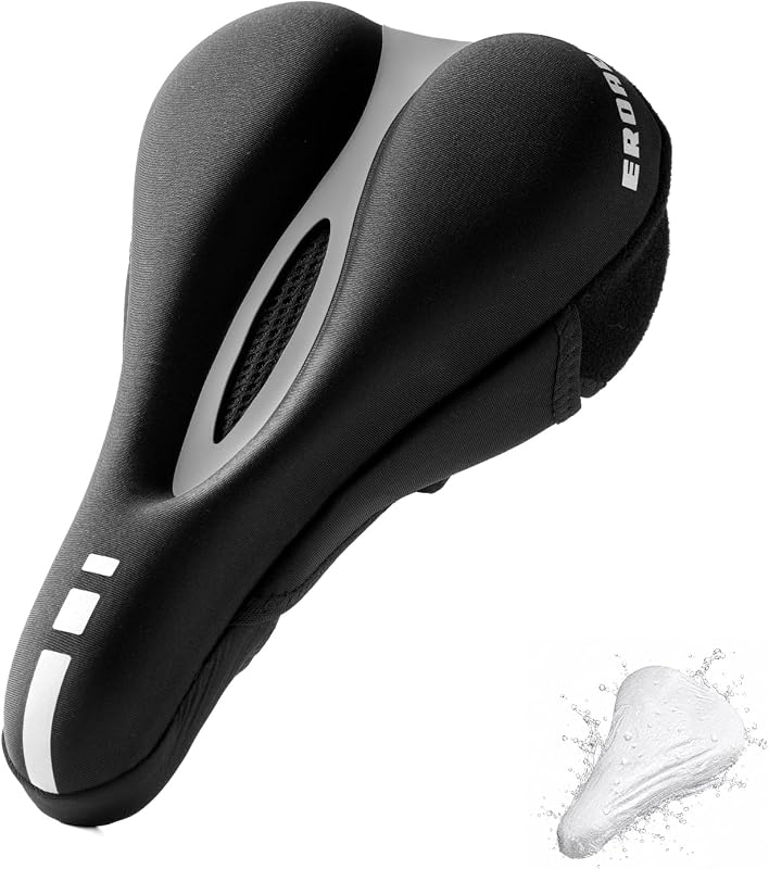 Cojín de gel para asiento de bicicleta, espuma viscoelástica gruesa y gel, funda de asiento de bicicleta suave de tela transpirable para bicicletas Peloton, estacionarias, de ejercicio, eléctricas, de carretera y de montaña, para mujeres y hombres